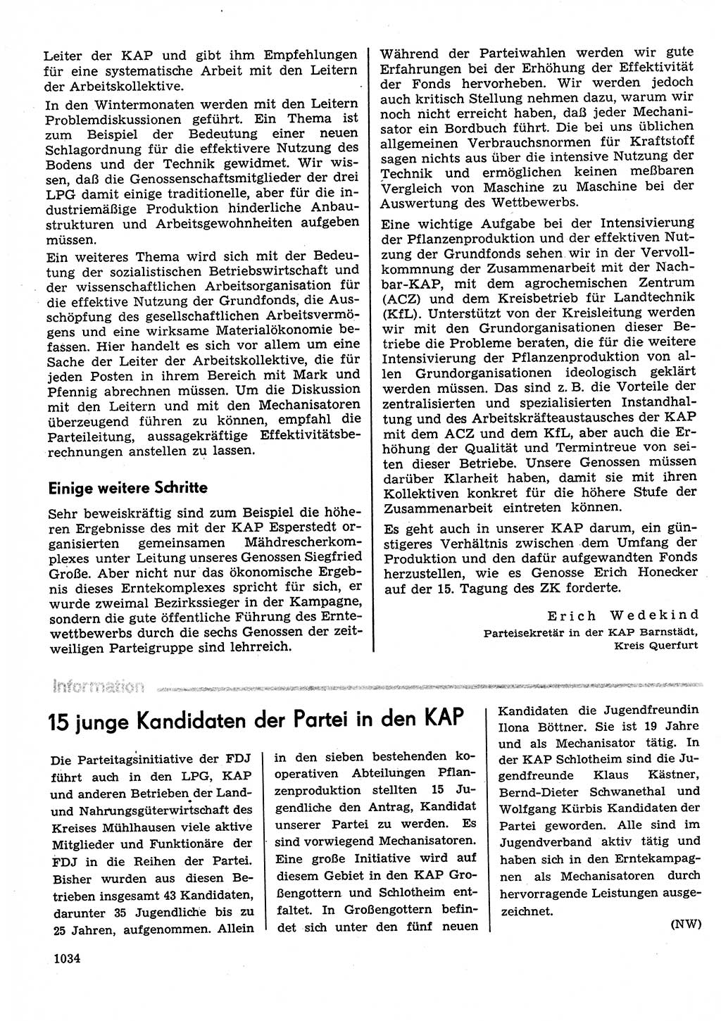 Neuer Weg (NW), Organ des Zentralkomitees (ZK) der SED (Sozialistische Einheitspartei Deutschlands) für Fragen des Parteilebens, 30. Jahrgang [Deutsche Demokratische Republik (DDR)] 1975, Seite 1034 (NW ZK SED DDR 1975, S. 1034)