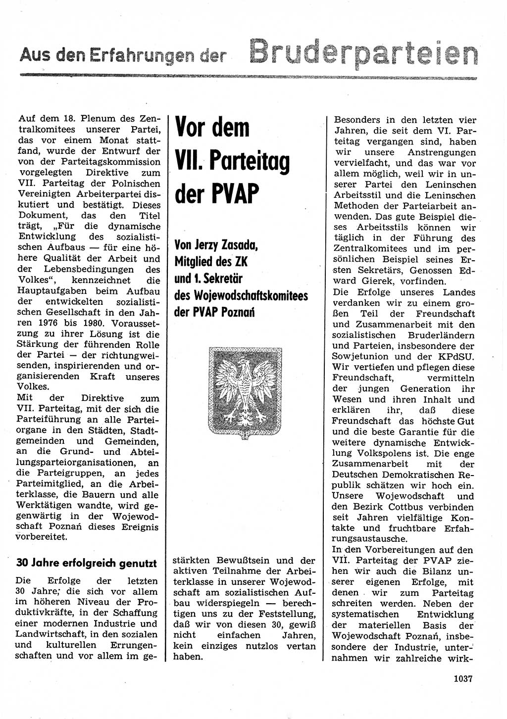 Neuer Weg (NW), Organ des Zentralkomitees (ZK) der SED (Sozialistische Einheitspartei Deutschlands) für Fragen des Parteilebens, 30. Jahrgang [Deutsche Demokratische Republik (DDR)] 1975, Seite 1037 (NW ZK SED DDR 1975, S. 1037)