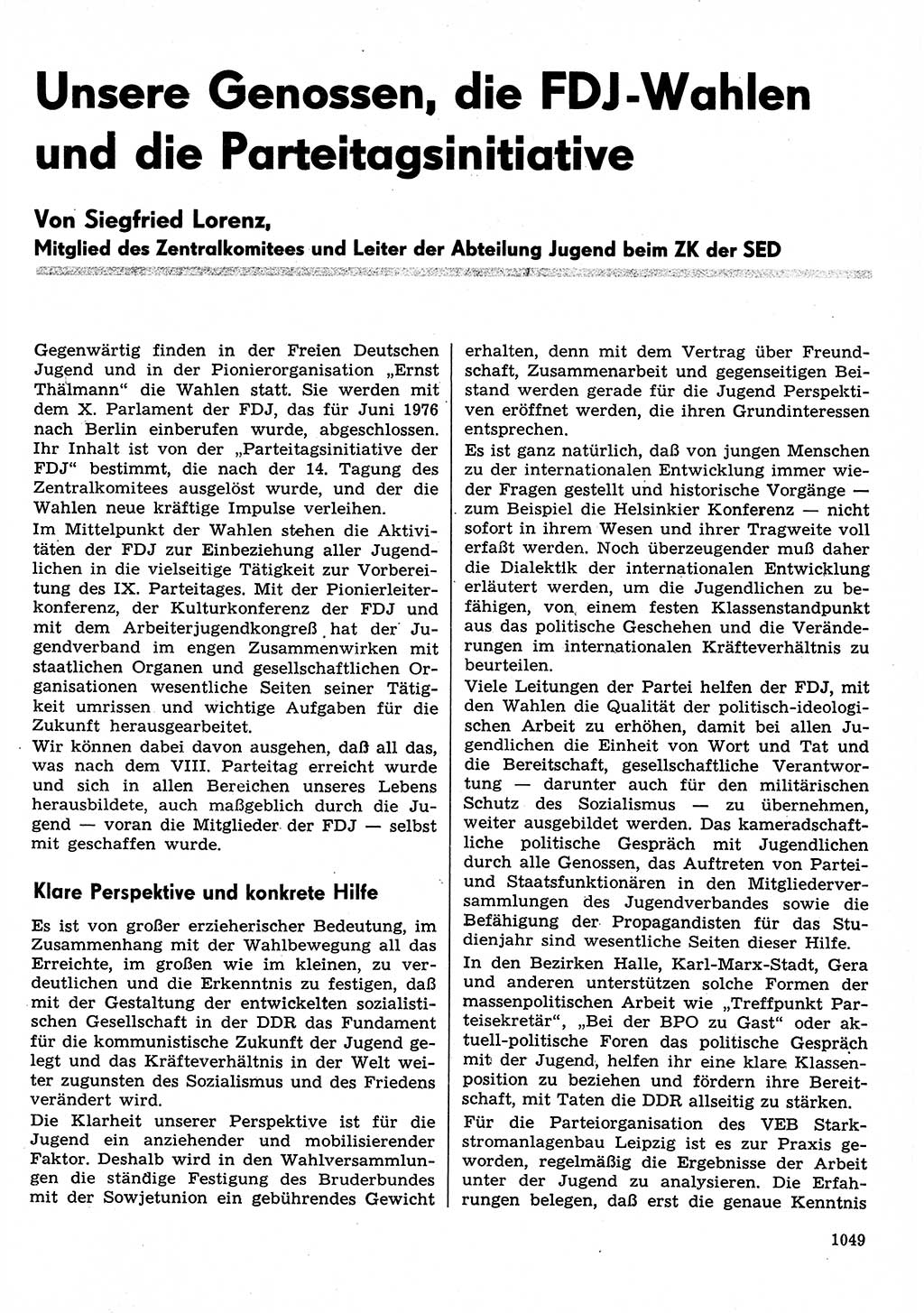 Neuer Weg (NW), Organ des Zentralkomitees (ZK) der SED (Sozialistische Einheitspartei Deutschlands) für Fragen des Parteilebens, 30. Jahrgang [Deutsche Demokratische Republik (DDR)] 1975, Seite 1049 (NW ZK SED DDR 1975, S. 1049)