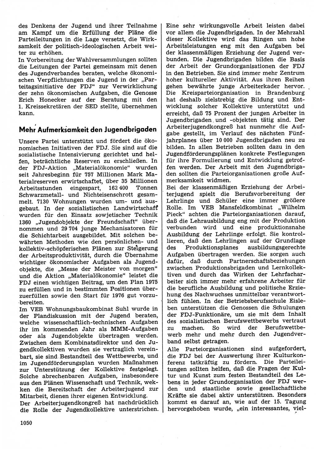 Neuer Weg (NW), Organ des Zentralkomitees (ZK) der SED (Sozialistische Einheitspartei Deutschlands) für Fragen des Parteilebens, 30. Jahrgang [Deutsche Demokratische Republik (DDR)] 1975, Seite 1050 (NW ZK SED DDR 1975, S. 1050)