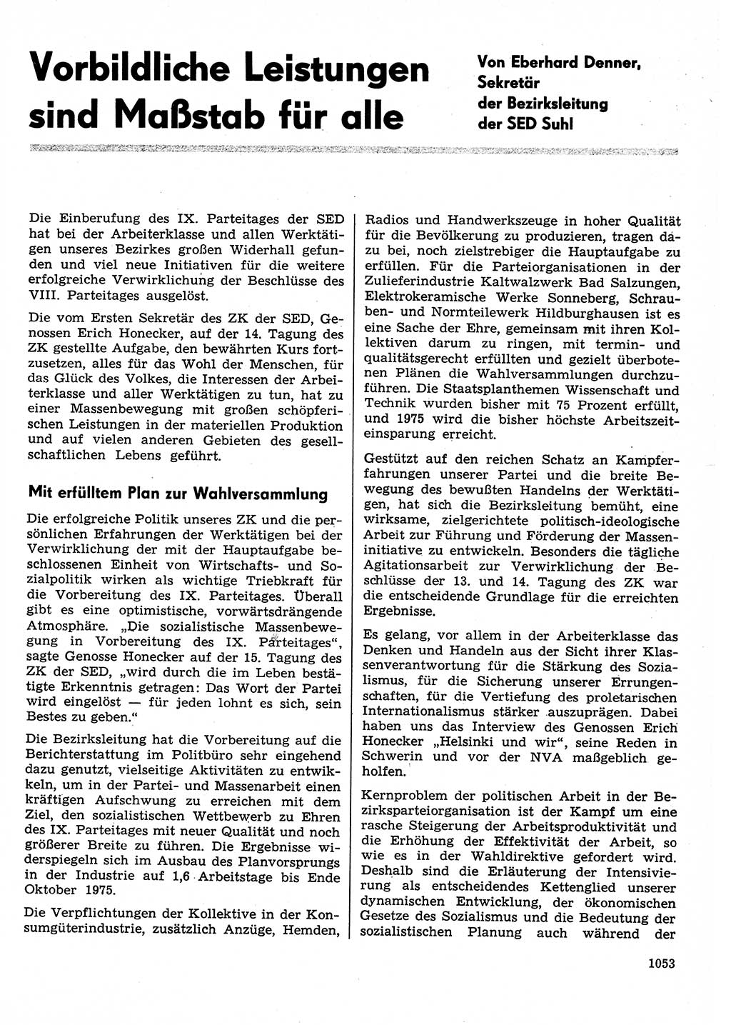 Neuer Weg (NW), Organ des Zentralkomitees (ZK) der SED (Sozialistische Einheitspartei Deutschlands) für Fragen des Parteilebens, 30. Jahrgang [Deutsche Demokratische Republik (DDR)] 1975, Seite 1053 (NW ZK SED DDR 1975, S. 1053)