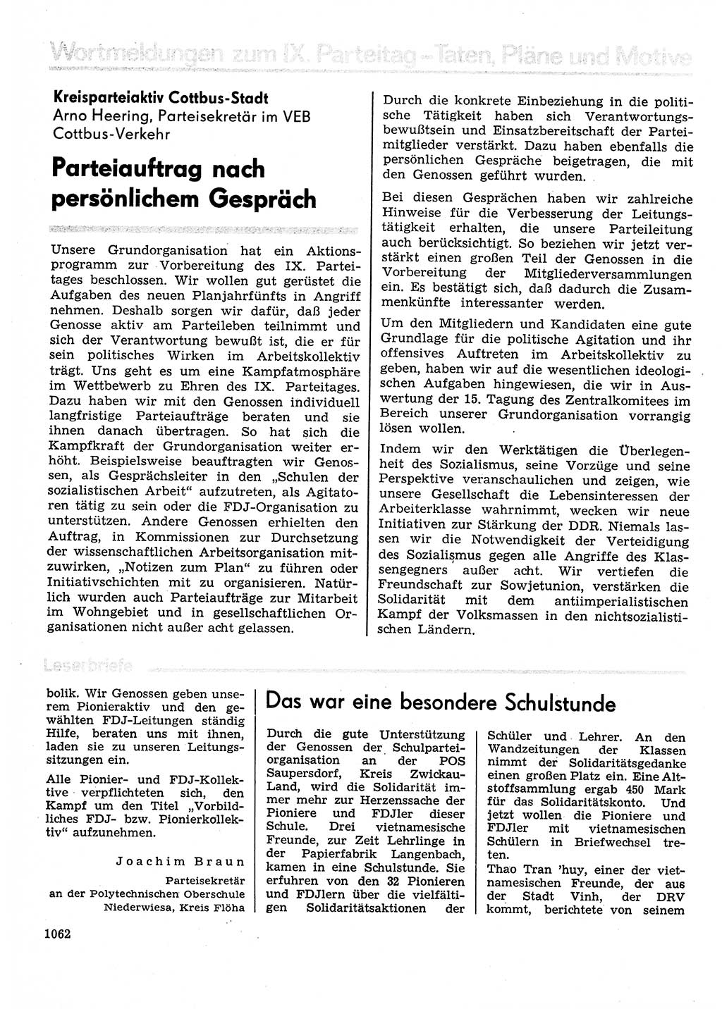 Neuer Weg (NW), Organ des Zentralkomitees (ZK) der SED (Sozialistische Einheitspartei Deutschlands) für Fragen des Parteilebens, 30. Jahrgang [Deutsche Demokratische Republik (DDR)] 1975, Seite 1062 (NW ZK SED DDR 1975, S. 1062)