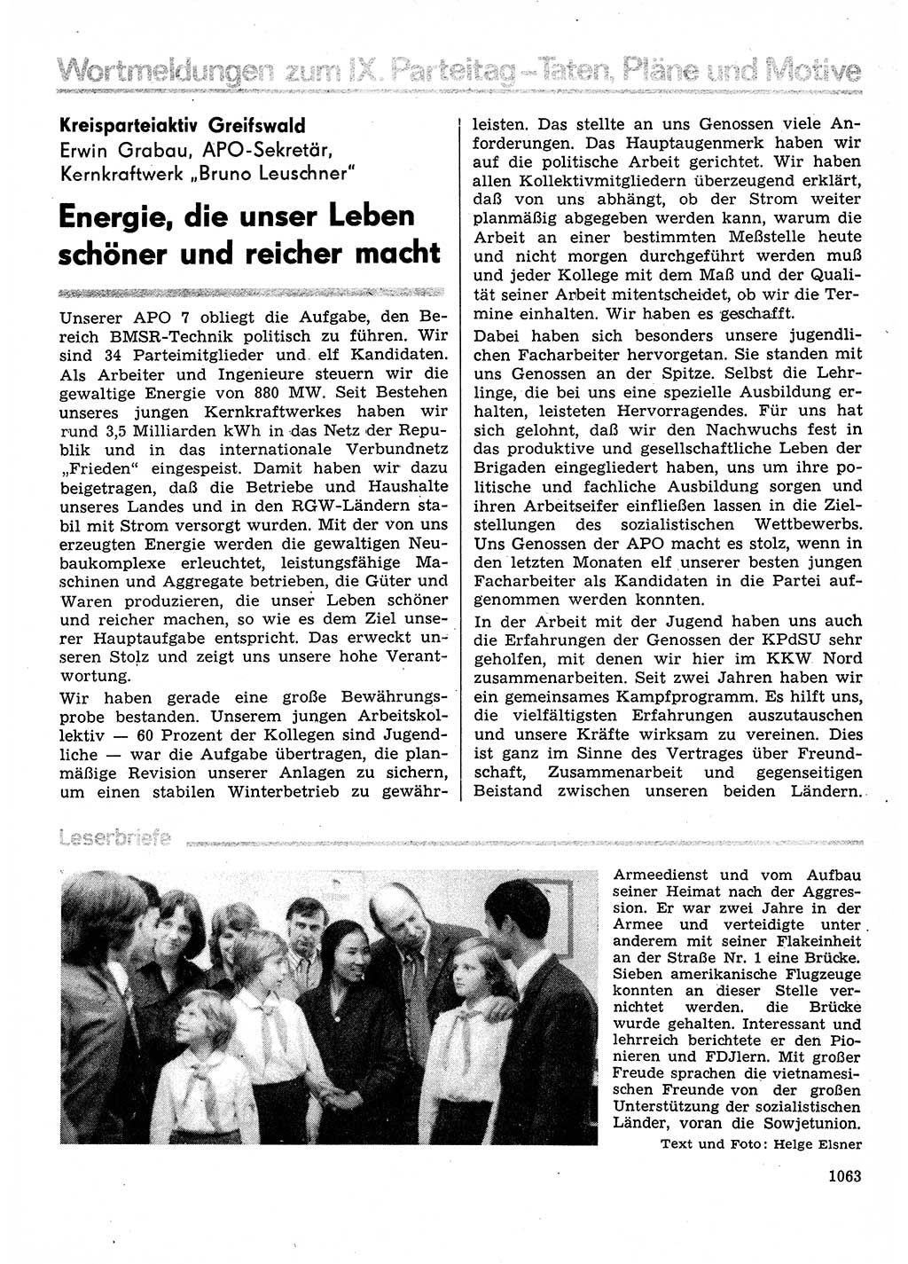 Neuer Weg (NW), Organ des Zentralkomitees (ZK) der SED (Sozialistische Einheitspartei Deutschlands) für Fragen des Parteilebens, 30. Jahrgang [Deutsche Demokratische Republik (DDR)] 1975, Seite 1063 (NW ZK SED DDR 1975, S. 1063)