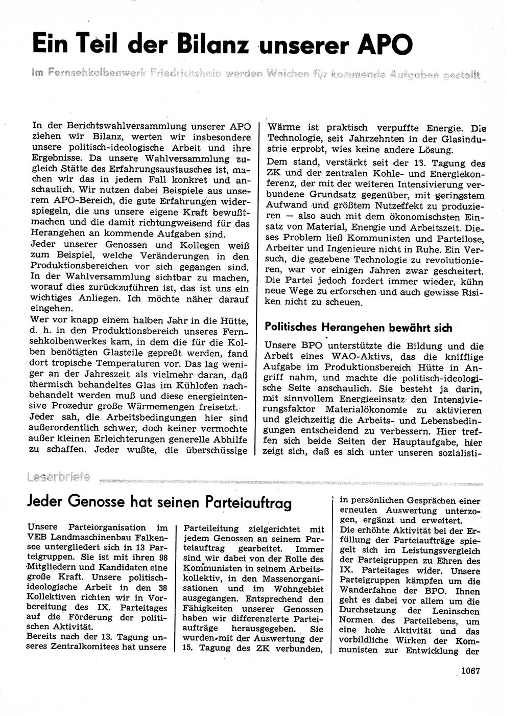 Neuer Weg (NW), Organ des Zentralkomitees (ZK) der SED (Sozialistische Einheitspartei Deutschlands) für Fragen des Parteilebens, 30. Jahrgang [Deutsche Demokratische Republik (DDR)] 1975, Seite 1067 (NW ZK SED DDR 1975, S. 1067)