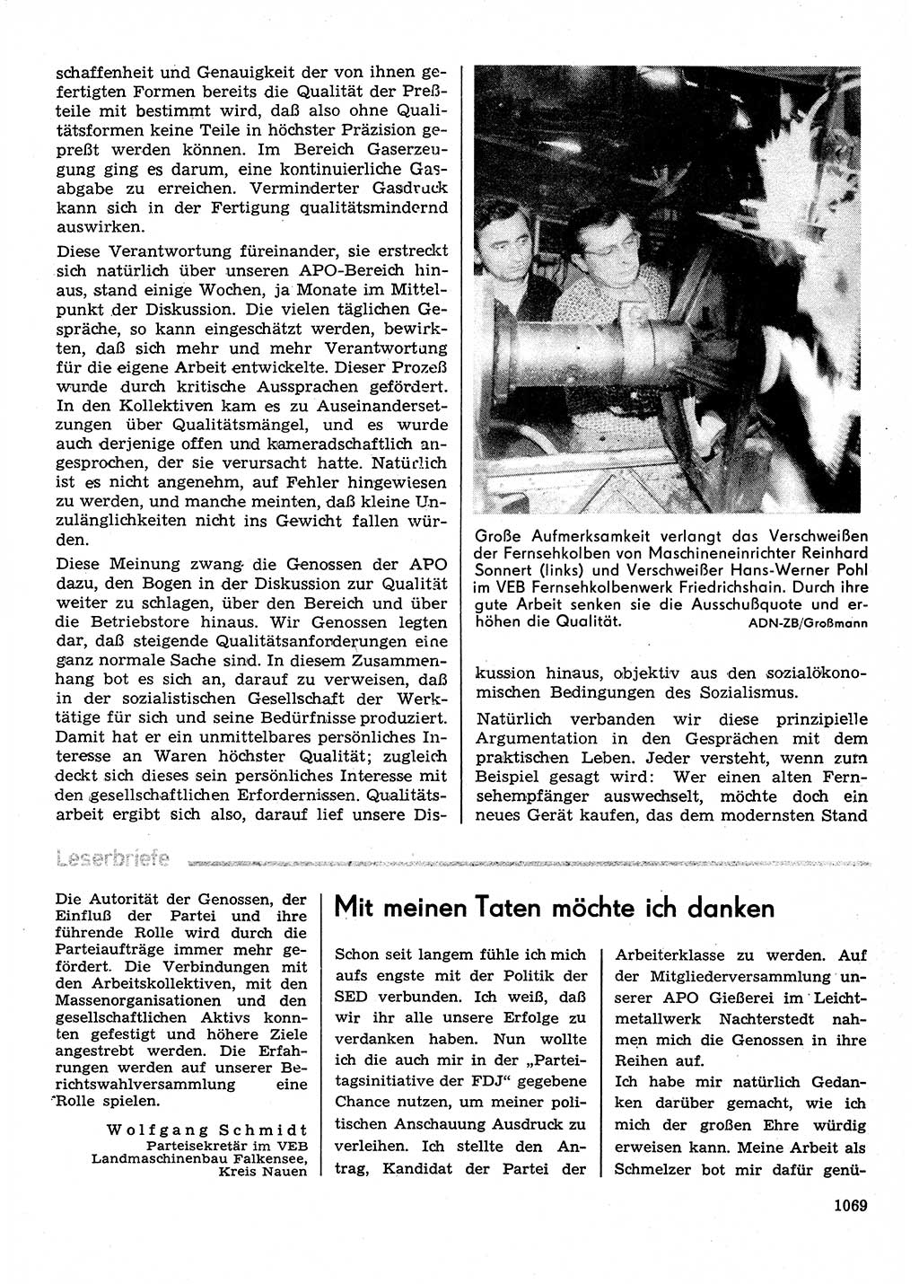 Neuer Weg (NW), Organ des Zentralkomitees (ZK) der SED (Sozialistische Einheitspartei Deutschlands) für Fragen des Parteilebens, 30. Jahrgang [Deutsche Demokratische Republik (DDR)] 1975, Seite 1069 (NW ZK SED DDR 1975, S. 1069)