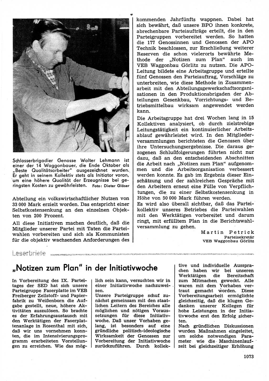 Neuer Weg (NW), Organ des Zentralkomitees (ZK) der SED (Sozialistische Einheitspartei Deutschlands) für Fragen des Parteilebens, 30. Jahrgang [Deutsche Demokratische Republik (DDR)] 1975, Seite 1073 (NW ZK SED DDR 1975, S. 1073)