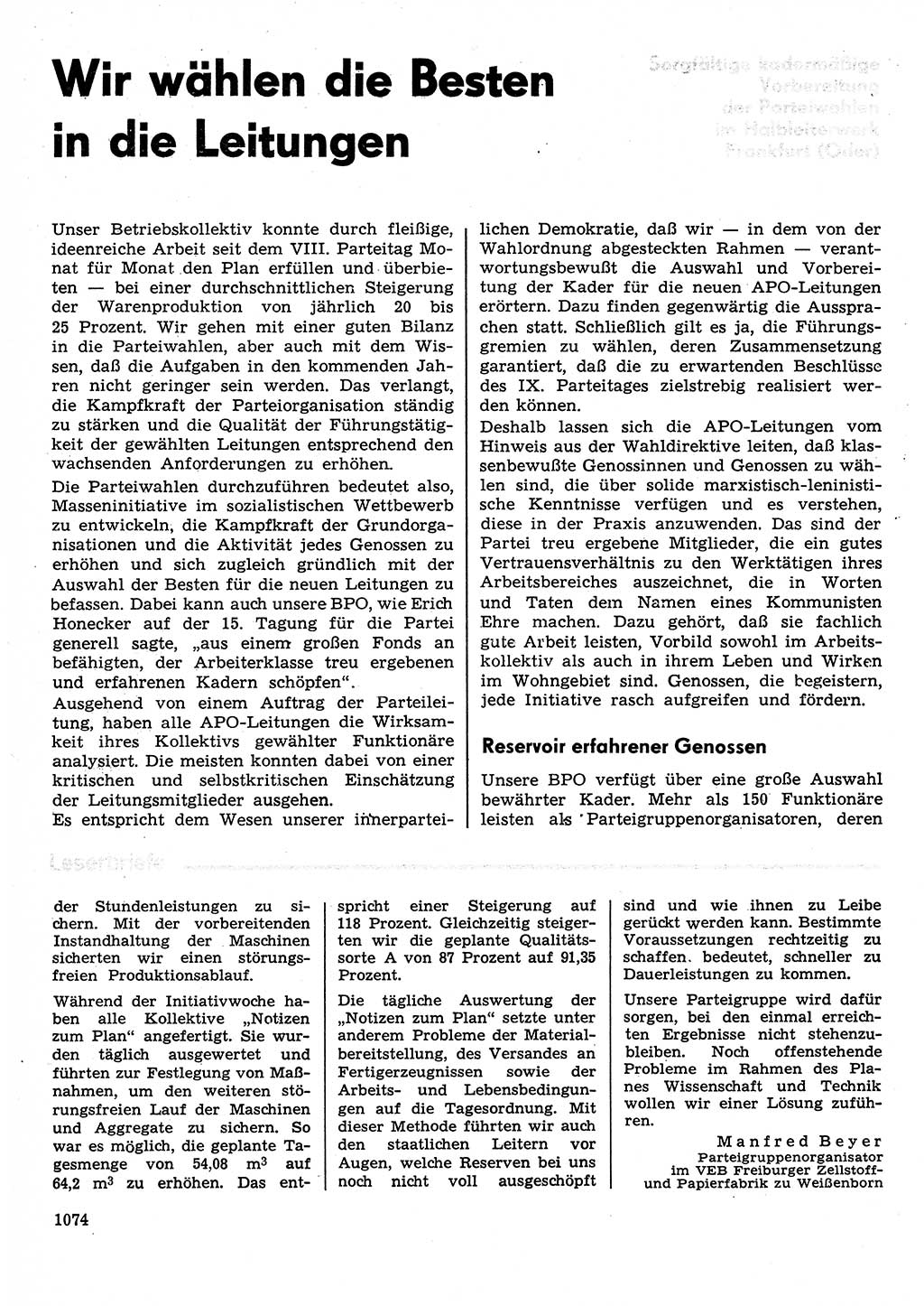 Neuer Weg (NW), Organ des Zentralkomitees (ZK) der SED (Sozialistische Einheitspartei Deutschlands) für Fragen des Parteilebens, 30. Jahrgang [Deutsche Demokratische Republik (DDR)] 1975, Seite 1074 (NW ZK SED DDR 1975, S. 1074)