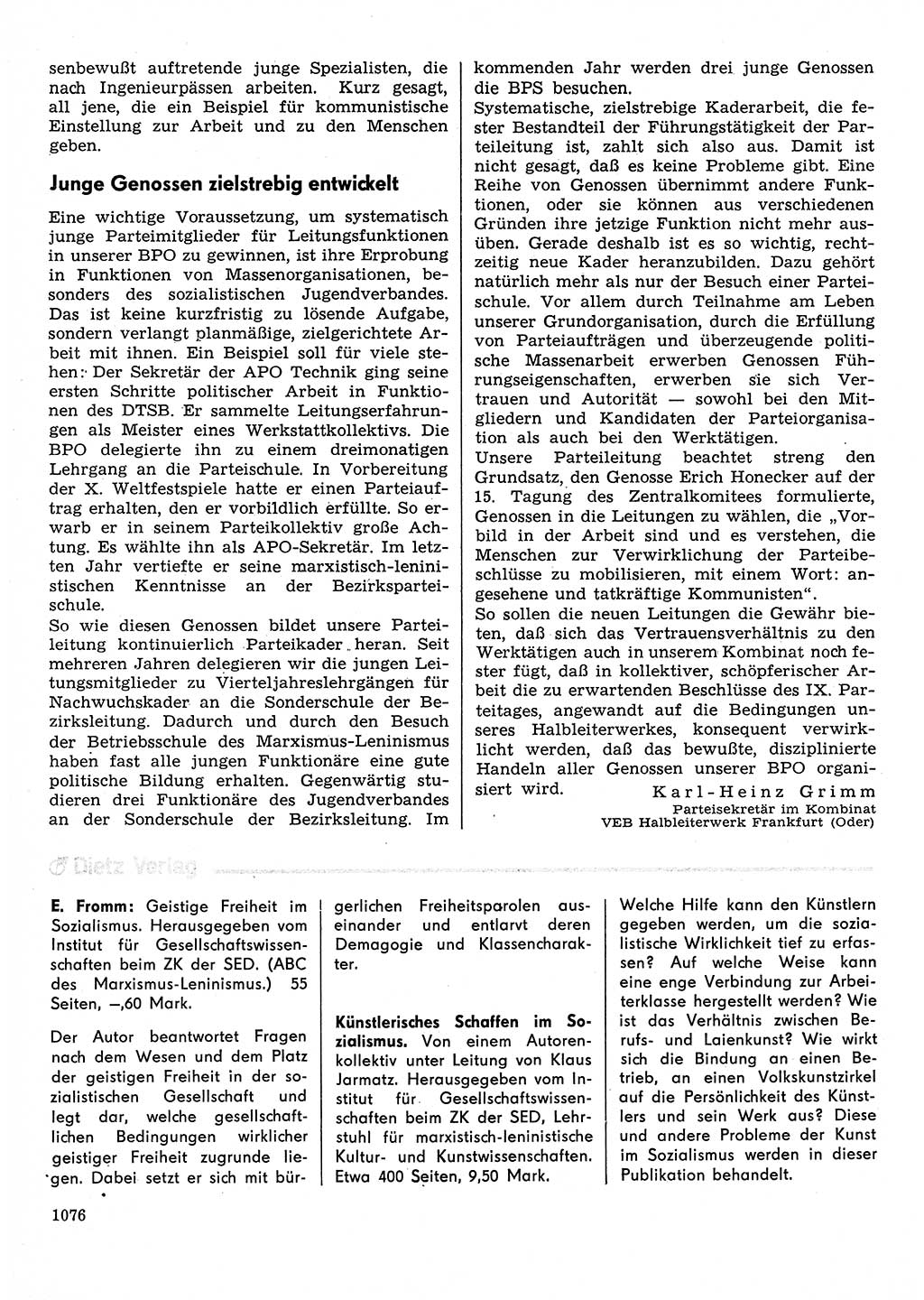 Neuer Weg (NW), Organ des Zentralkomitees (ZK) der SED (Sozialistische Einheitspartei Deutschlands) für Fragen des Parteilebens, 30. Jahrgang [Deutsche Demokratische Republik (DDR)] 1975, Seite 1076 (NW ZK SED DDR 1975, S. 1076)