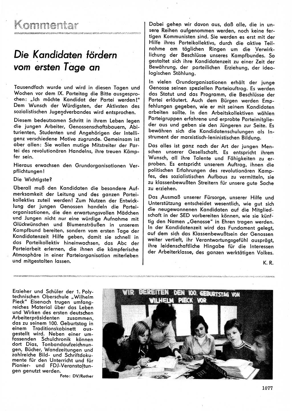 Neuer Weg (NW), Organ des Zentralkomitees (ZK) der SED (Sozialistische Einheitspartei Deutschlands) für Fragen des Parteilebens, 30. Jahrgang [Deutsche Demokratische Republik (DDR)] 1975, Seite 1077 (NW ZK SED DDR 1975, S. 1077)