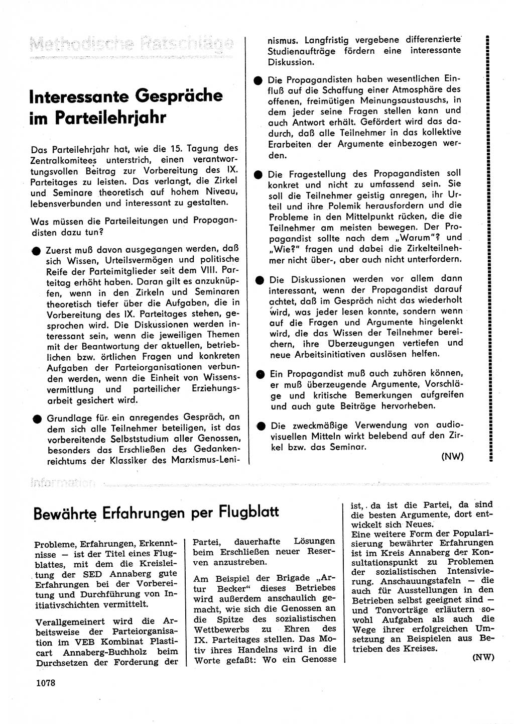 Neuer Weg (NW), Organ des Zentralkomitees (ZK) der SED (Sozialistische Einheitspartei Deutschlands) für Fragen des Parteilebens, 30. Jahrgang [Deutsche Demokratische Republik (DDR)] 1975, Seite 1078 (NW ZK SED DDR 1975, S. 1078)