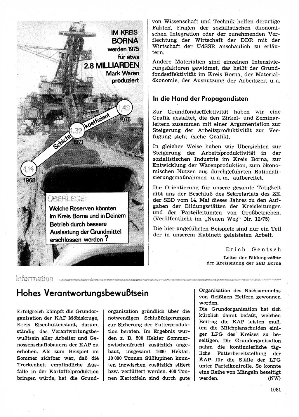 Neuer Weg (NW), Organ des Zentralkomitees (ZK) der SED (Sozialistische Einheitspartei Deutschlands) für Fragen des Parteilebens, 30. Jahrgang [Deutsche Demokratische Republik (DDR)] 1975, Seite 1081 (NW ZK SED DDR 1975, S. 1081)