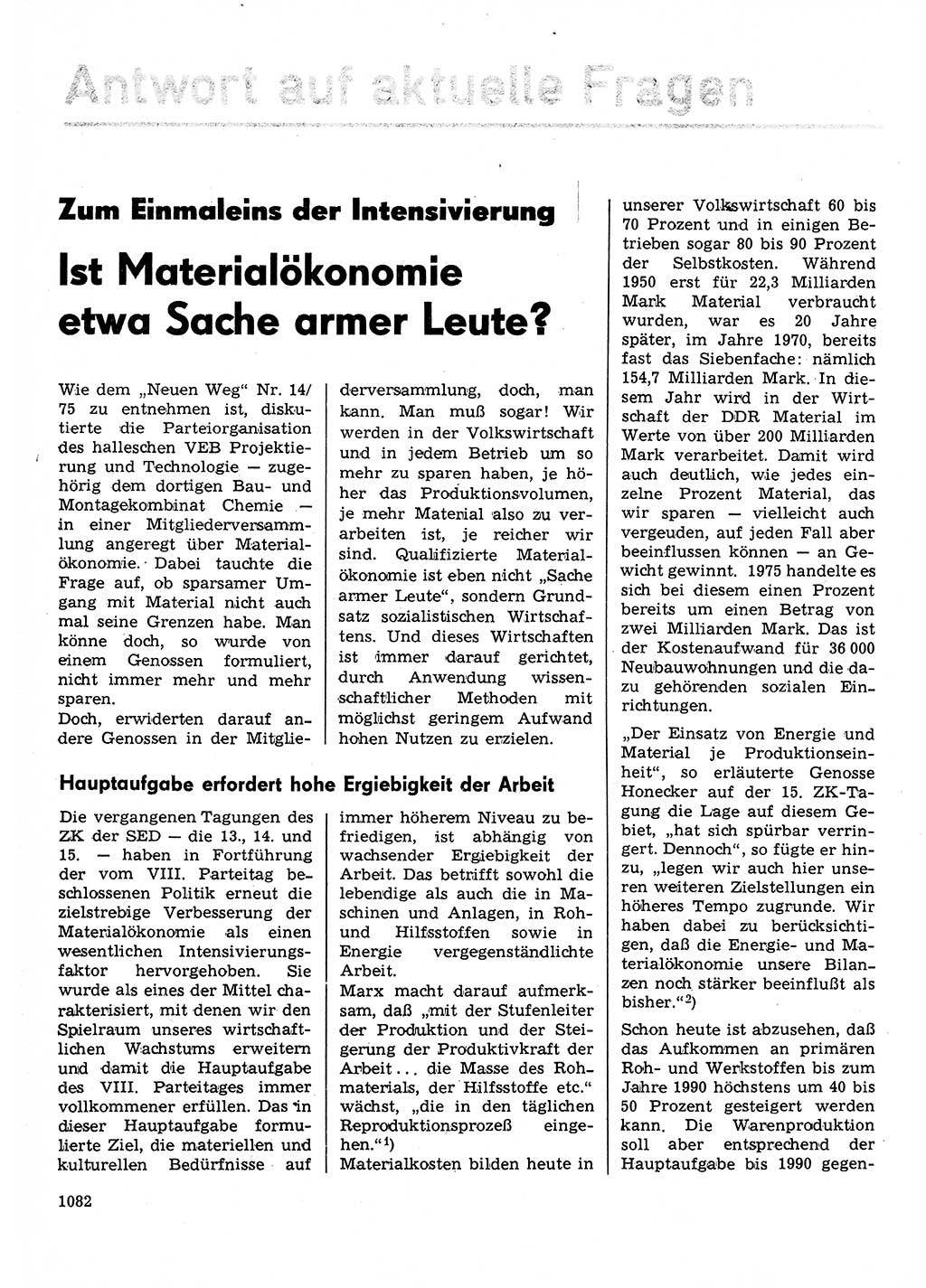 Neuer Weg (NW), Organ des Zentralkomitees (ZK) der SED (Sozialistische Einheitspartei Deutschlands) für Fragen des Parteilebens, 30. Jahrgang [Deutsche Demokratische Republik (DDR)] 1975, Seite 1082 (NW ZK SED DDR 1975, S. 1082)