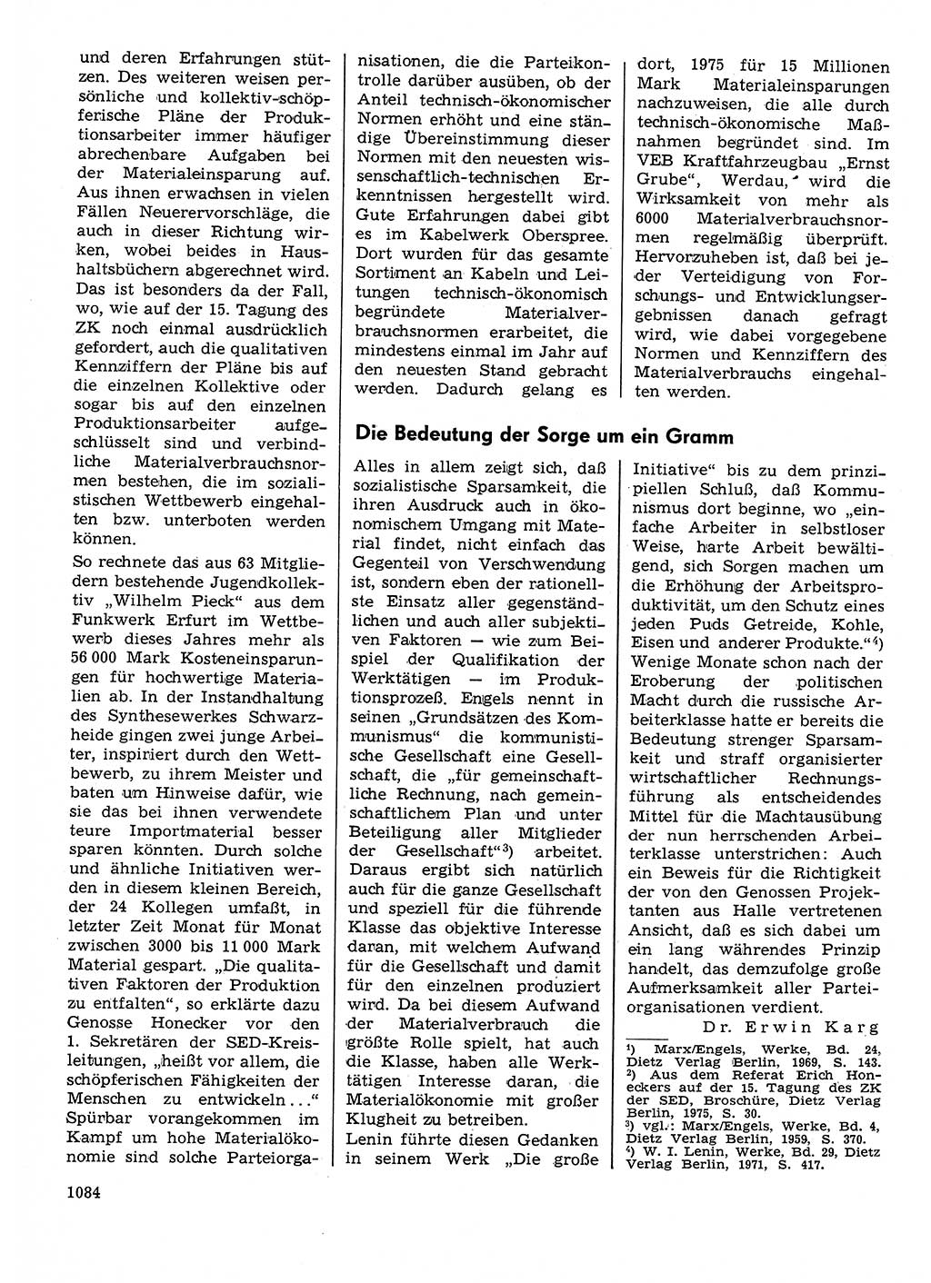 Neuer Weg (NW), Organ des Zentralkomitees (ZK) der SED (Sozialistische Einheitspartei Deutschlands) für Fragen des Parteilebens, 30. Jahrgang [Deutsche Demokratische Republik (DDR)] 1975, Seite 1084 (NW ZK SED DDR 1975, S. 1084)