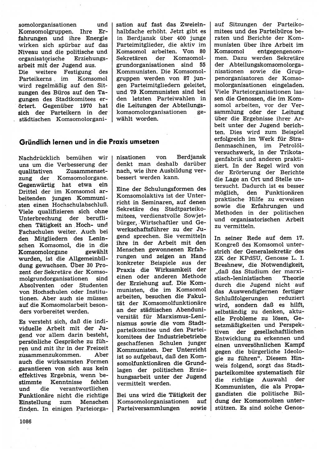 Neuer Weg (NW), Organ des Zentralkomitees (ZK) der SED (Sozialistische Einheitspartei Deutschlands) für Fragen des Parteilebens, 30. Jahrgang [Deutsche Demokratische Republik (DDR)] 1975, Seite 1086 (NW ZK SED DDR 1975, S. 1086)