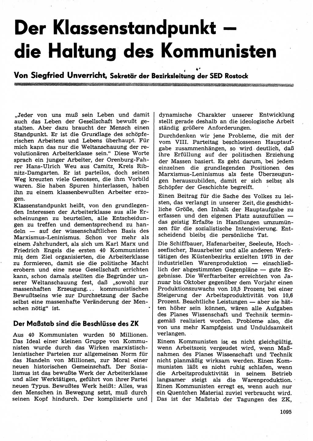 Neuer Weg (NW), Organ des Zentralkomitees (ZK) der SED (Sozialistische Einheitspartei Deutschlands) für Fragen des Parteilebens, 30. Jahrgang [Deutsche Demokratische Republik (DDR)] 1975, Seite 1095 (NW ZK SED DDR 1975, S. 1095)