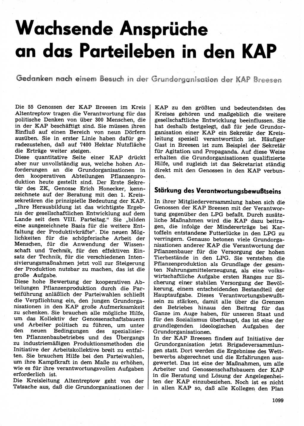 Neuer Weg (NW), Organ des Zentralkomitees (ZK) der SED (Sozialistische Einheitspartei Deutschlands) für Fragen des Parteilebens, 30. Jahrgang [Deutsche Demokratische Republik (DDR)] 1975, Seite 1099 (NW ZK SED DDR 1975, S. 1099)