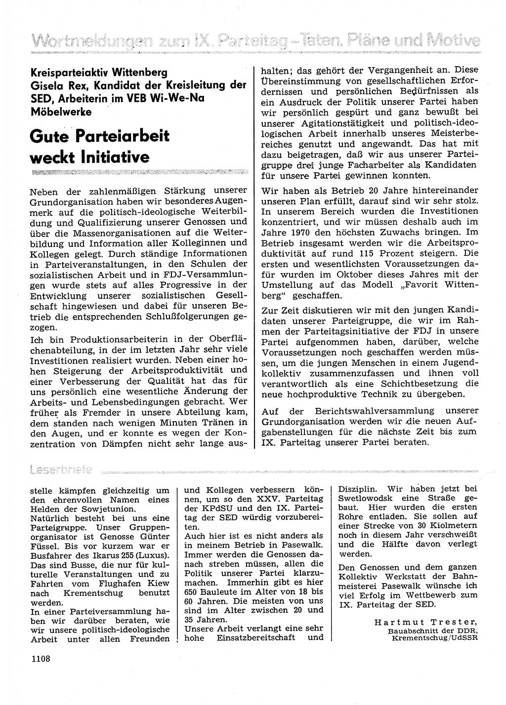 Neuer Weg (NW), Organ des Zentralkomitees (ZK) der SED (Sozialistische Einheitspartei Deutschlands) für Fragen des Parteilebens, 30. Jahrgang [Deutsche Demokratische Republik (DDR)] 1975, Seite 1108 (NW ZK SED DDR 1975, S. 1108)