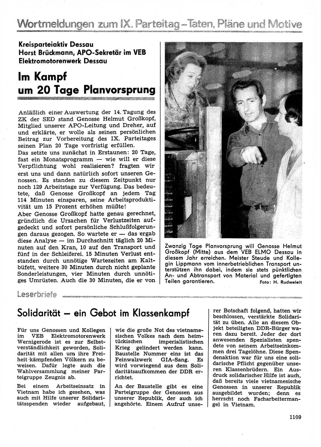Neuer Weg (NW), Organ des Zentralkomitees (ZK) der SED (Sozialistische Einheitspartei Deutschlands) für Fragen des Parteilebens, 30. Jahrgang [Deutsche Demokratische Republik (DDR)] 1975, Seite 1109 (NW ZK SED DDR 1975, S. 1109)