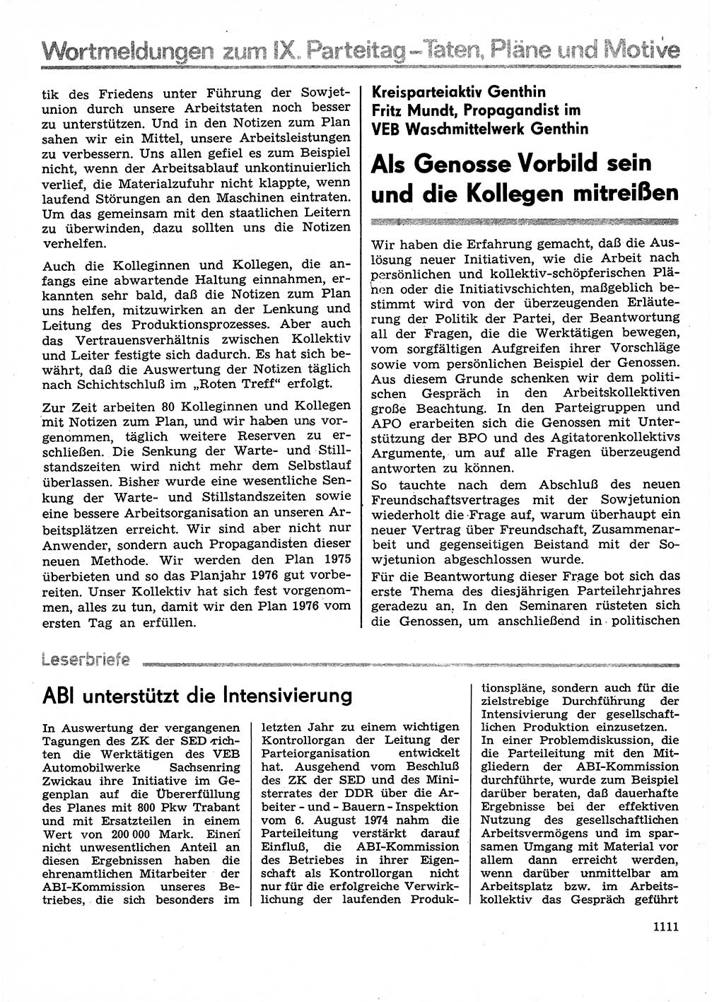 Neuer Weg (NW), Organ des Zentralkomitees (ZK) der SED (Sozialistische Einheitspartei Deutschlands) für Fragen des Parteilebens, 30. Jahrgang [Deutsche Demokratische Republik (DDR)] 1975, Seite 1111 (NW ZK SED DDR 1975, S. 1111)