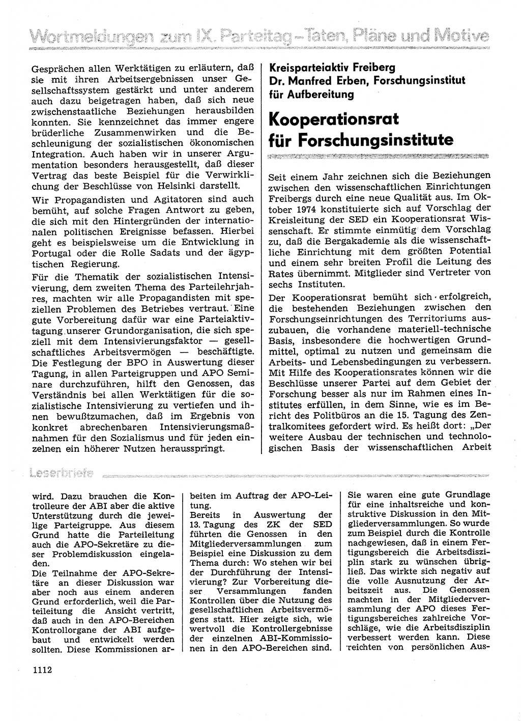 Neuer Weg (NW), Organ des Zentralkomitees (ZK) der SED (Sozialistische Einheitspartei Deutschlands) für Fragen des Parteilebens, 30. Jahrgang [Deutsche Demokratische Republik (DDR)] 1975, Seite 1112 (NW ZK SED DDR 1975, S. 1112)