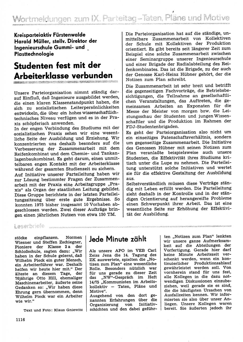 Neuer Weg (NW), Organ des Zentralkomitees (ZK) der SED (Sozialistische Einheitspartei Deutschlands) für Fragen des Parteilebens, 30. Jahrgang [Deutsche Demokratische Republik (DDR)] 1975, Seite 1116 (NW ZK SED DDR 1975, S. 1116)