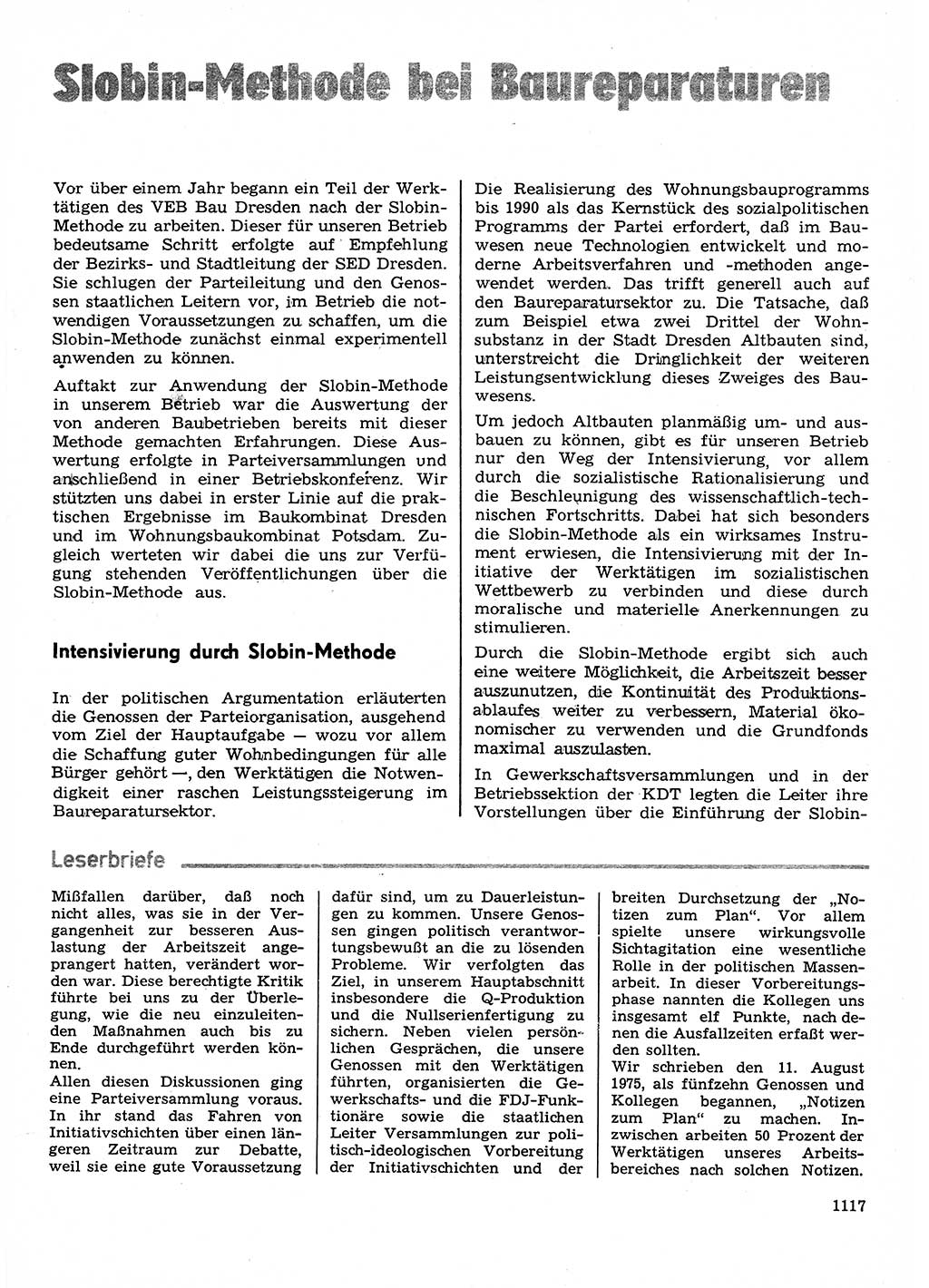 Neuer Weg (NW), Organ des Zentralkomitees (ZK) der SED (Sozialistische Einheitspartei Deutschlands) für Fragen des Parteilebens, 30. Jahrgang [Deutsche Demokratische Republik (DDR)] 1975, Seite 1117 (NW ZK SED DDR 1975, S. 1117)