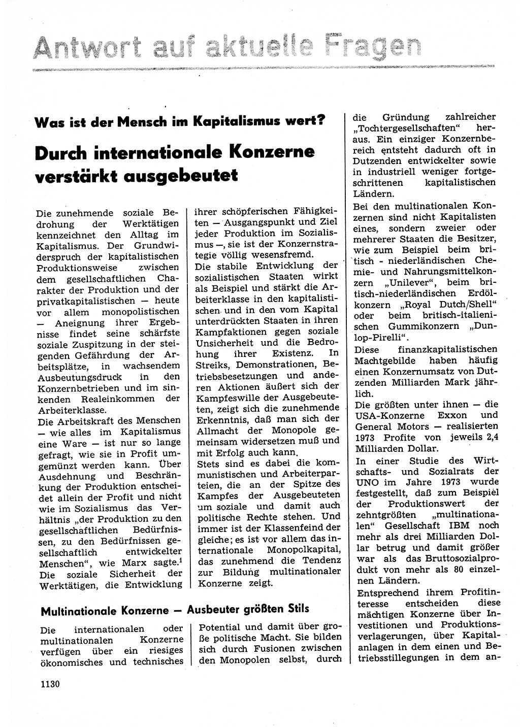 Neuer Weg (NW), Organ des Zentralkomitees (ZK) der SED (Sozialistische Einheitspartei Deutschlands) für Fragen des Parteilebens, 30. Jahrgang [Deutsche Demokratische Republik (DDR)] 1975, Seite 1130 (NW ZK SED DDR 1975, S. 1130)