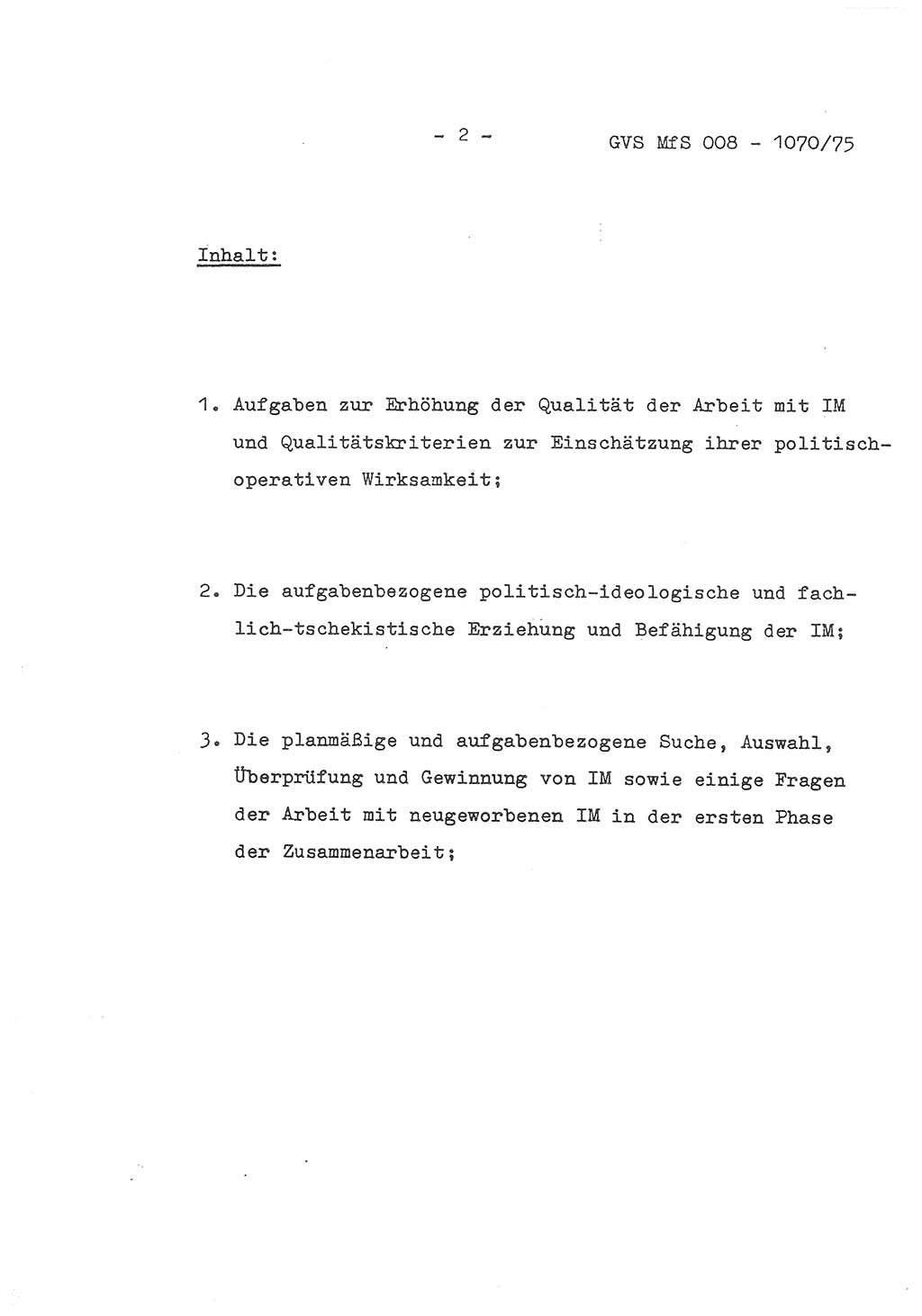 Auszug aus dem Referat des Genossen Minister (Generaloberst Erich Mielke) für das zentrale Führungsseminar (MfS) zu Grundfragen der Arbeit mit den inoffiziellen Mitarbeitern (IM), Manuskript, Deutsche Demokratische Republik (DDR), Ministerium für Staatssicherheit (MfS), Der Minister, Geheime Verschlußsache (GVS) 008-1070/75, Berlin 1975, Blatt 2 (Ref. Fü.-Sem. DDR MfS Min. GVS 008-1070/75 1975, Bl. 2)