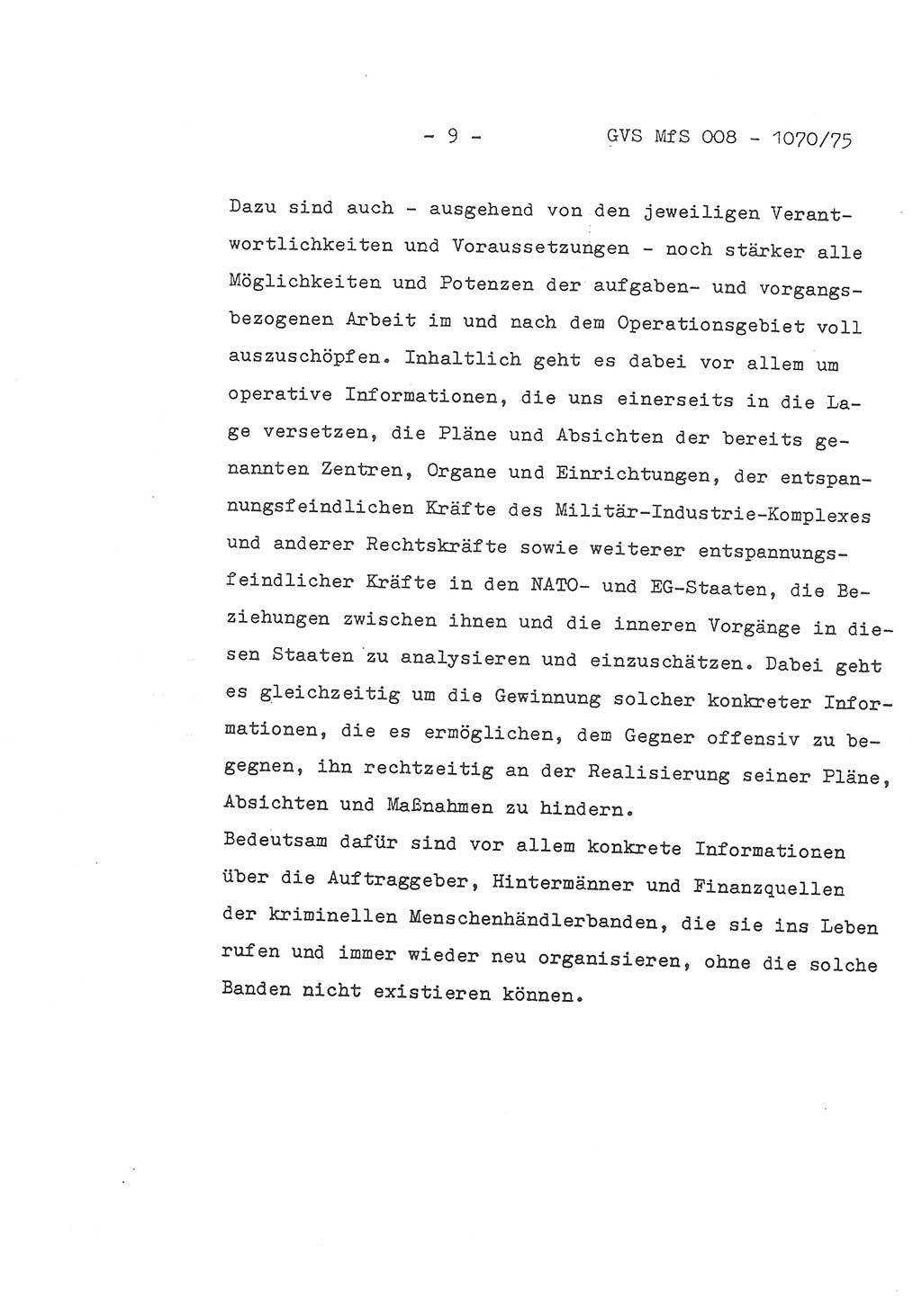 Auszug aus dem Referat des Genossen Minister (Generaloberst Erich Mielke) für das zentrale Führungsseminar (MfS) zu Grundfragen der Arbeit mit den inoffiziellen Mitarbeitern (IM), Manuskript, Deutsche Demokratische Republik (DDR), Ministerium für Staatssicherheit (MfS), Der Minister, Geheime Verschlußsache (GVS) 008-1070/75, Berlin 1975, Blatt 9 (Ref. Fü.-Sem. DDR MfS Min. GVS 008-1070/75 1975, Bl. 9)