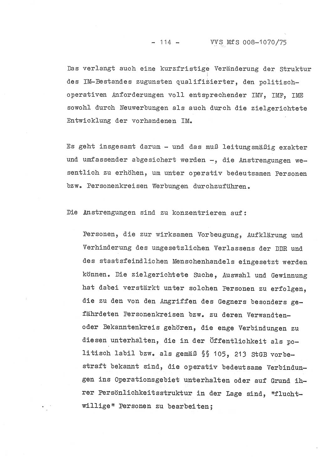 Auszug aus dem Referat des Genossen Minister (Generaloberst Erich Mielke) für das zentrale Führungsseminar (MfS) zu Grundfragen der Arbeit mit den inoffiziellen Mitarbeitern (IM), Manuskript, Deutsche Demokratische Republik (DDR), Ministerium für Staatssicherheit (MfS), Der Minister, Geheime Verschlußsache (GVS) 008-1070/75, Berlin 1975, Blatt 114 (Ref. Fü.-Sem. DDR MfS Min. GVS 008-1070/75 1975, Bl. 114)