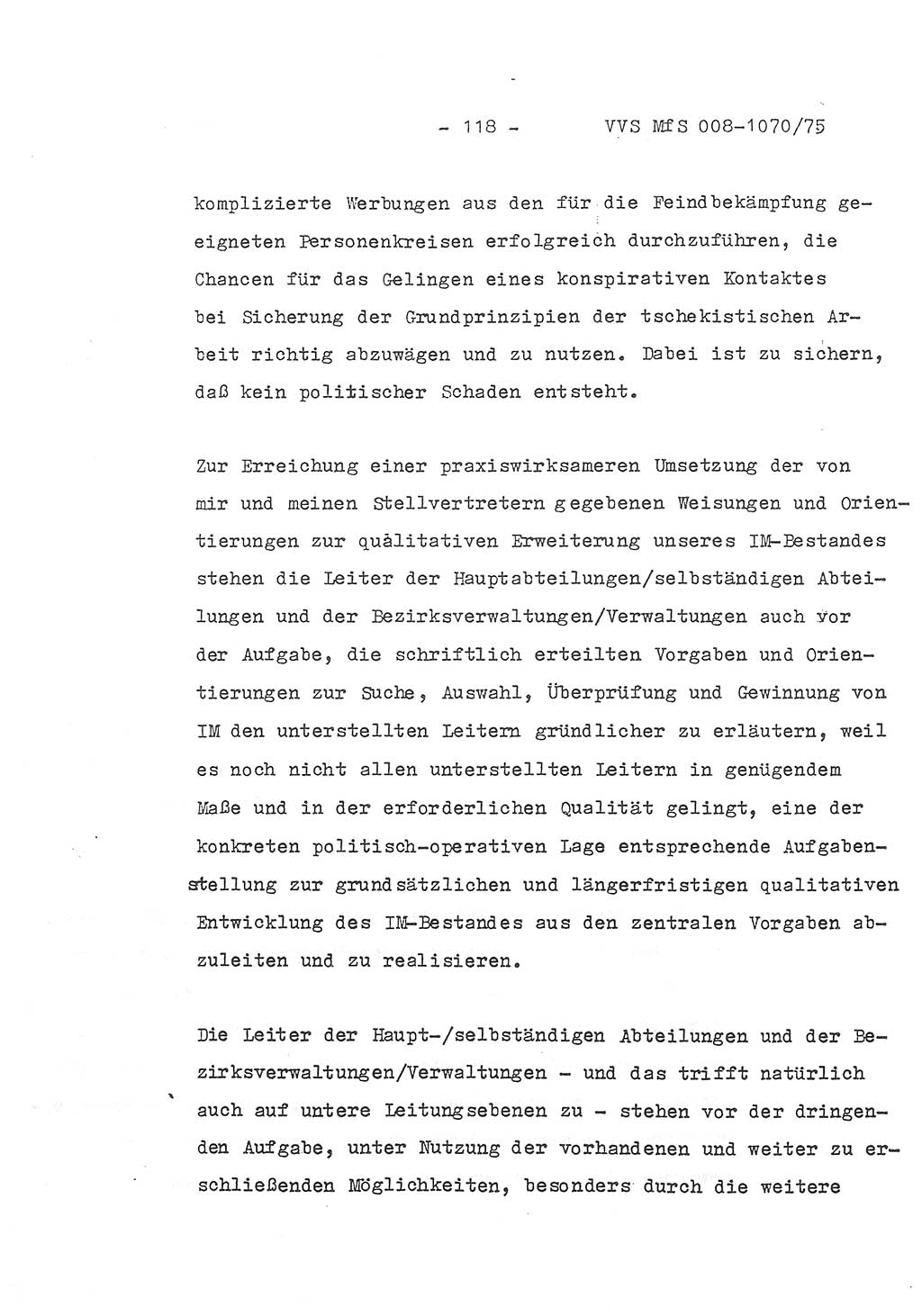 Auszug aus dem Referat des Genossen Minister (Generaloberst Erich Mielke) für das zentrale Führungsseminar (MfS) zu Grundfragen der Arbeit mit den inoffiziellen Mitarbeitern (IM), Manuskript, Deutsche Demokratische Republik (DDR), Ministerium für Staatssicherheit (MfS), Der Minister, Geheime Verschlußsache (GVS) 008-1070/75, Berlin 1975, Blatt 118 (Ref. Fü.-Sem. DDR MfS Min. GVS 008-1070/75 1975, Bl. 118)