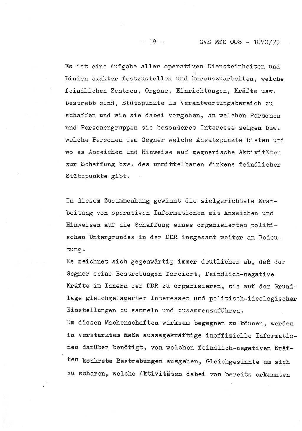 Auszug aus dem Referat des Genossen Minister (Generaloberst Erich Mielke) für das zentrale Führungsseminar (MfS) zu Grundfragen der Arbeit mit den inoffiziellen Mitarbeitern (IM), Manuskript, Deutsche Demokratische Republik (DDR), Ministerium für Staatssicherheit (MfS), Der Minister, Geheime Verschlußsache (GVS) 008-1070/75, Berlin 1975, Blatt 18 (Ref. Fü.-Sem. DDR MfS Min. GVS 008-1070/75 1975, Bl. 18)