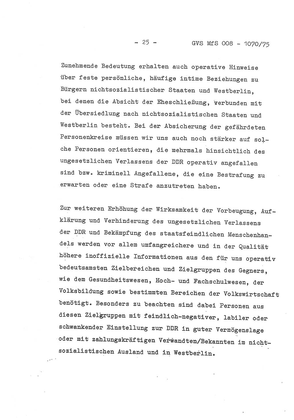Auszug aus dem Referat des Genossen Minister (Generaloberst Erich Mielke) für das zentrale Führungsseminar (MfS) zu Grundfragen der Arbeit mit den inoffiziellen Mitarbeitern (IM), Manuskript, Deutsche Demokratische Republik (DDR), Ministerium für Staatssicherheit (MfS), Der Minister, Geheime Verschlußsache (GVS) 008-1070/75, Berlin 1975, Blatt 25 (Ref. Fü.-Sem. DDR MfS Min. GVS 008-1070/75 1975, Bl. 25)