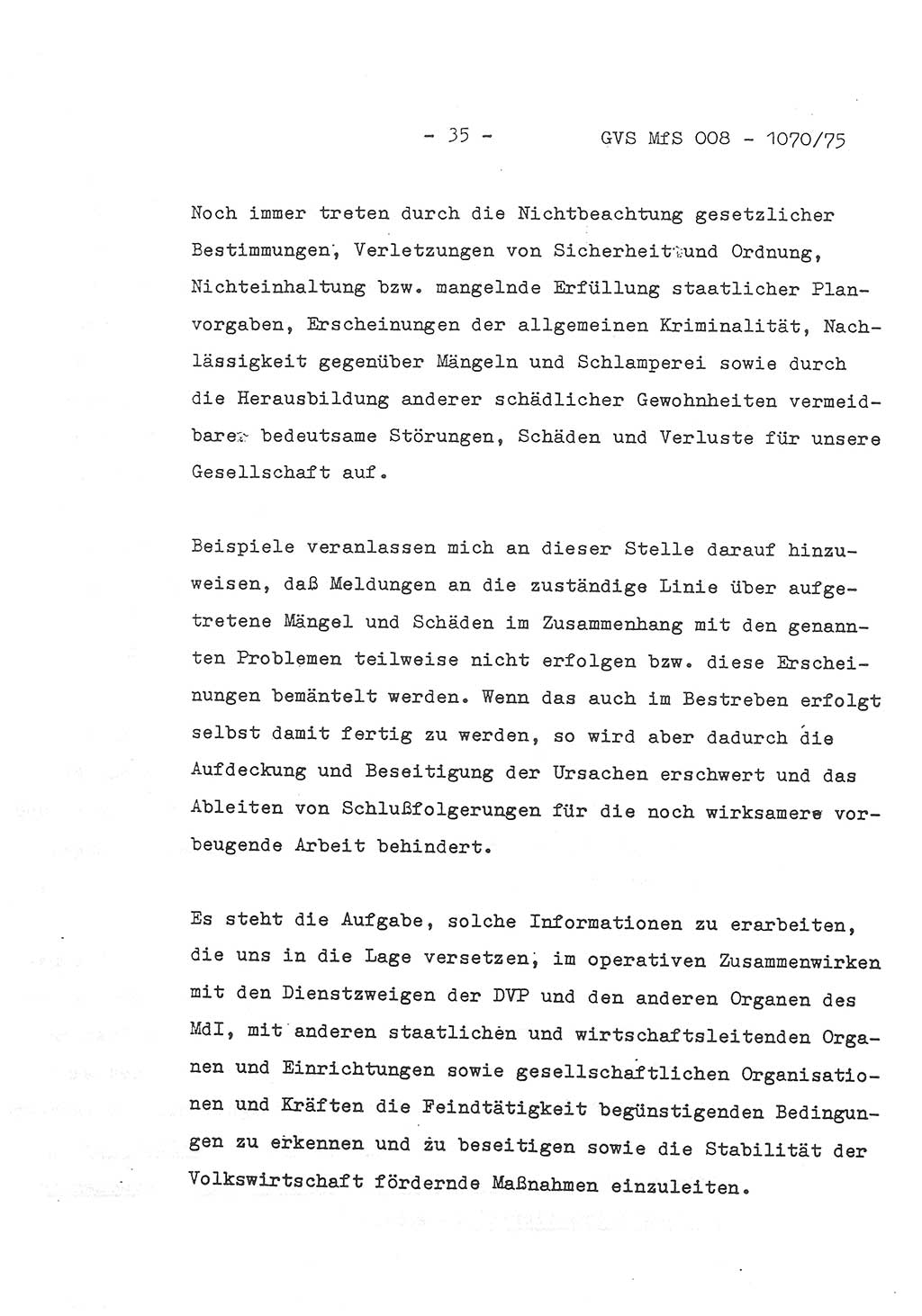 Auszug aus dem Referat des Genossen Minister (Generaloberst Erich Mielke) für das zentrale Führungsseminar (MfS) zu Grundfragen der Arbeit mit den inoffiziellen Mitarbeitern (IM), Manuskript, Deutsche Demokratische Republik (DDR), Ministerium für Staatssicherheit (MfS), Der Minister, Geheime Verschlußsache (GVS) 008-1070/75, Berlin 1975, Blatt 35 (Ref. Fü.-Sem. DDR MfS Min. GVS 008-1070/75 1975, Bl. 35)