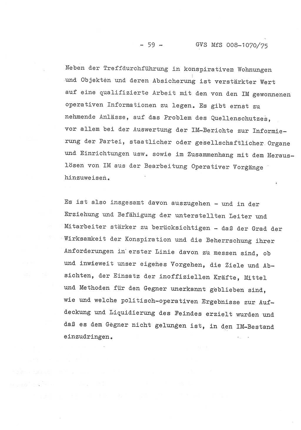 Auszug aus dem Referat des Genossen Minister (Generaloberst Erich Mielke) für das zentrale Führungsseminar (MfS) zu Grundfragen der Arbeit mit den inoffiziellen Mitarbeitern (IM), Manuskript, Deutsche Demokratische Republik (DDR), Ministerium für Staatssicherheit (MfS), Der Minister, Geheime Verschlußsache (GVS) 008-1070/75, Berlin 1975, Blatt 59 (Ref. Fü.-Sem. DDR MfS Min. GVS 008-1070/75 1975, Bl. 59)