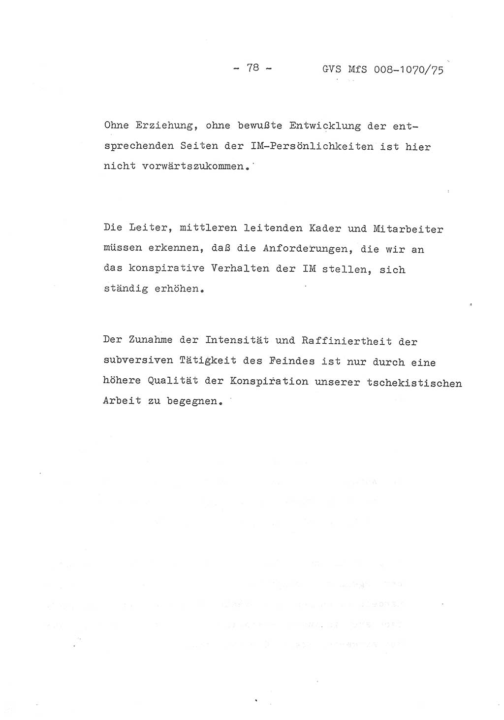 Auszug aus dem Referat des Genossen Minister (Generaloberst Erich Mielke) für das zentrale Führungsseminar (MfS) zu Grundfragen der Arbeit mit den inoffiziellen Mitarbeitern (IM), Manuskript, Deutsche Demokratische Republik (DDR), Ministerium für Staatssicherheit (MfS), Der Minister, Geheime Verschlußsache (GVS) 008-1070/75, Berlin 1975, Blatt 78 (Ref. Fü.-Sem. DDR MfS Min. GVS 008-1070/75 1975, Bl. 78)