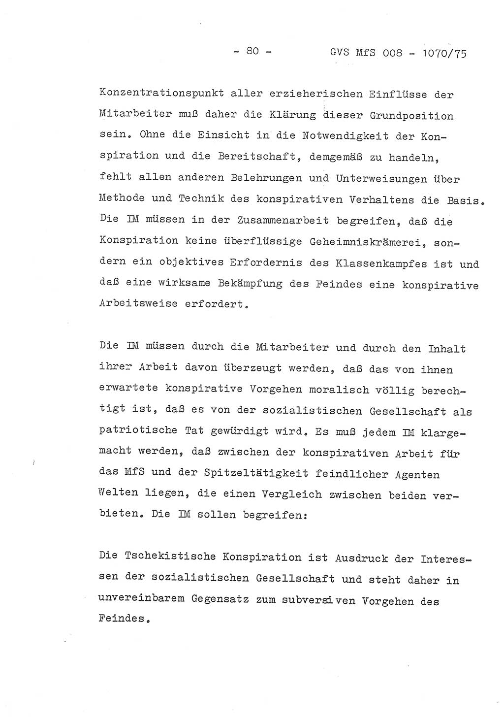 Auszug aus dem Referat des Genossen Minister (Generaloberst Erich Mielke) für das zentrale Führungsseminar (MfS) zu Grundfragen der Arbeit mit den inoffiziellen Mitarbeitern (IM), Manuskript, Deutsche Demokratische Republik (DDR), Ministerium für Staatssicherheit (MfS), Der Minister, Geheime Verschlußsache (GVS) 008-1070/75, Berlin 1975, Blatt 80 (Ref. Fü.-Sem. DDR MfS Min. GVS 008-1070/75 1975, Bl. 80)