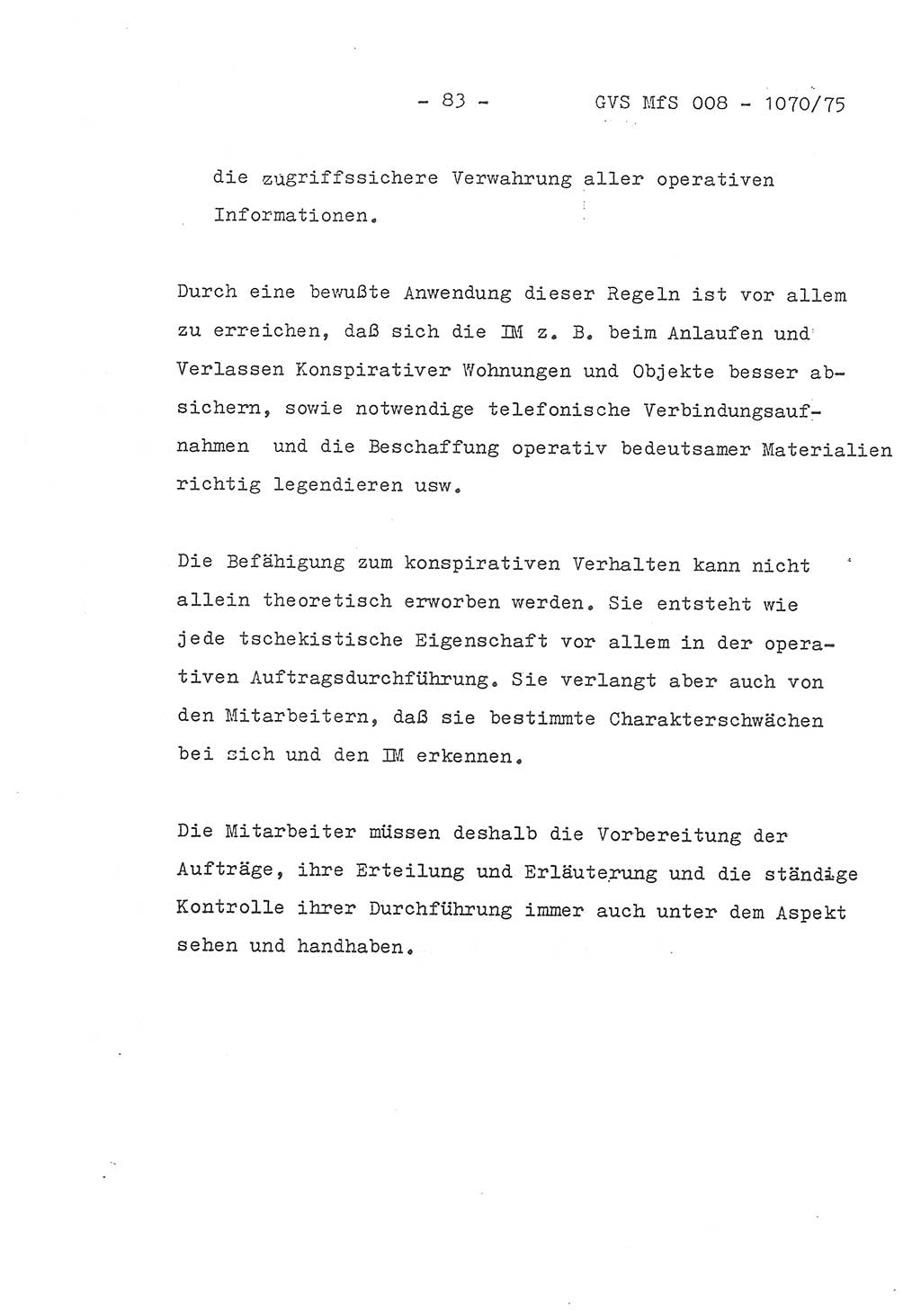 Auszug aus dem Referat des Genossen Minister (Generaloberst Erich Mielke) für das zentrale Führungsseminar (MfS) zu Grundfragen der Arbeit mit den inoffiziellen Mitarbeitern (IM), Manuskript, Deutsche Demokratische Republik (DDR), Ministerium für Staatssicherheit (MfS), Der Minister, Geheime Verschlußsache (GVS) 008-1070/75, Berlin 1975, Blatt 83 (Ref. Fü.-Sem. DDR MfS Min. GVS 008-1070/75 1975, Bl. 83)