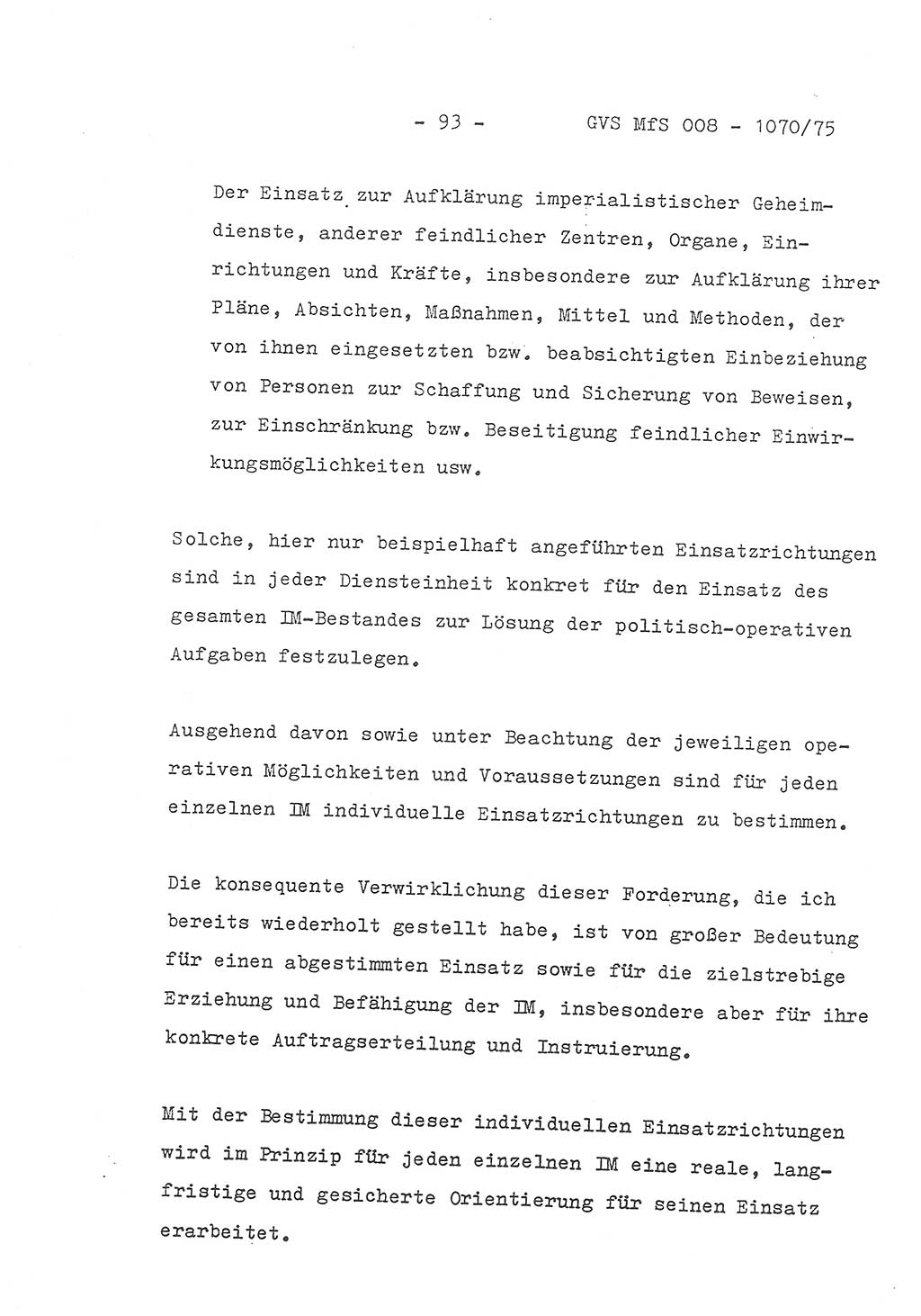 Auszug aus dem Referat des Genossen Minister (Generaloberst Erich Mielke) für das zentrale Führungsseminar (MfS) zu Grundfragen der Arbeit mit den inoffiziellen Mitarbeitern (IM), Manuskript, Deutsche Demokratische Republik (DDR), Ministerium für Staatssicherheit (MfS), Der Minister, Geheime Verschlußsache (GVS) 008-1070/75, Berlin 1975, Blatt 93 (Ref. Fü.-Sem. DDR MfS Min. GVS 008-1070/75 1975, Bl. 93)