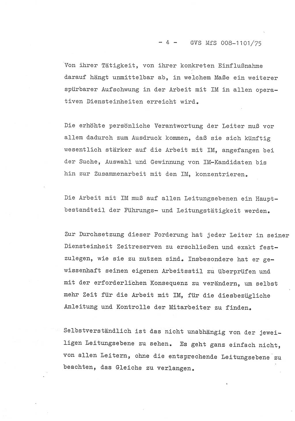 Schlußwort des Genossen Minister (Generaloberst Erich Mielke) zum zentralen Führungsseminar (MfS), Deutsche Demokratische Republik (DDR), Ministerium für Staatssicherheit (MfS), Der Minister, Geheime Verschlußsache (GVS) 008-1101/75, Berlin 1975, Blatt 4 (Schl.-W. Fü.-Sem. DDR MfS Min. GVS 008-1101/75 1975, Bl. 4)