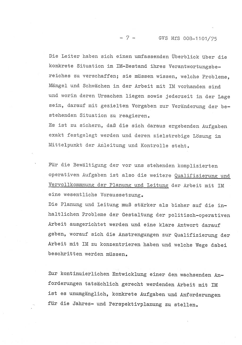 Schlußwort des Genossen Minister (Generaloberst Erich Mielke) zum zentralen Führungsseminar (MfS), Deutsche Demokratische Republik (DDR), Ministerium für Staatssicherheit (MfS), Der Minister, Geheime Verschlußsache (GVS) 008-1101/75, Berlin 1975, Blatt 7 (Schl.-W. Fü.-Sem. DDR MfS Min. GVS 008-1101/75 1975, Bl. 7)