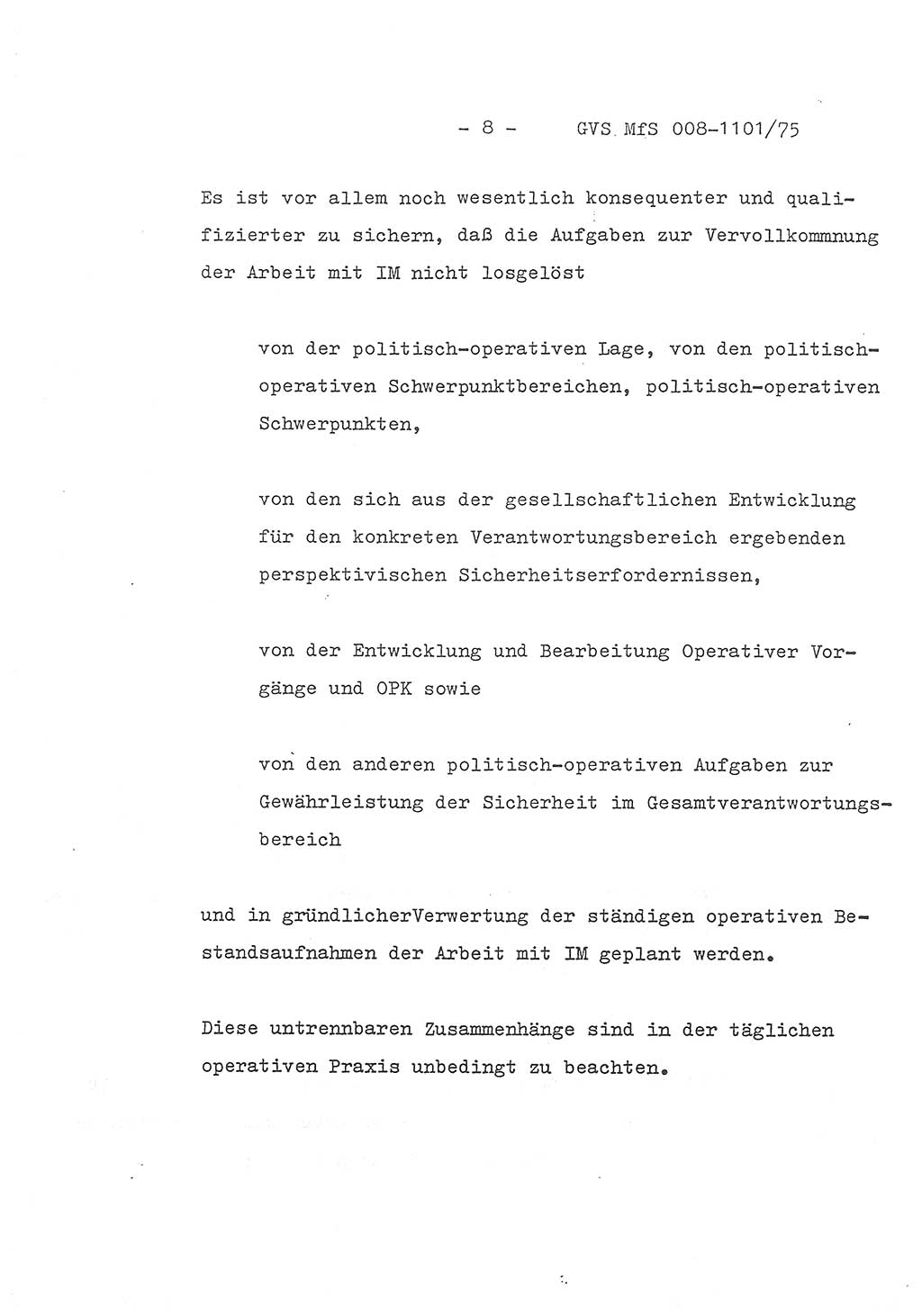 Schlußwort des Genossen Minister (Generaloberst Erich Mielke) zum zentralen Führungsseminar (MfS), Deutsche Demokratische Republik (DDR), Ministerium für Staatssicherheit (MfS), Der Minister, Geheime Verschlußsache (GVS) 008-1101/75, Berlin 1975, Blatt 8 (Schl.-W. Fü.-Sem. DDR MfS Min. GVS 008-1101/75 1975, Bl. 8)