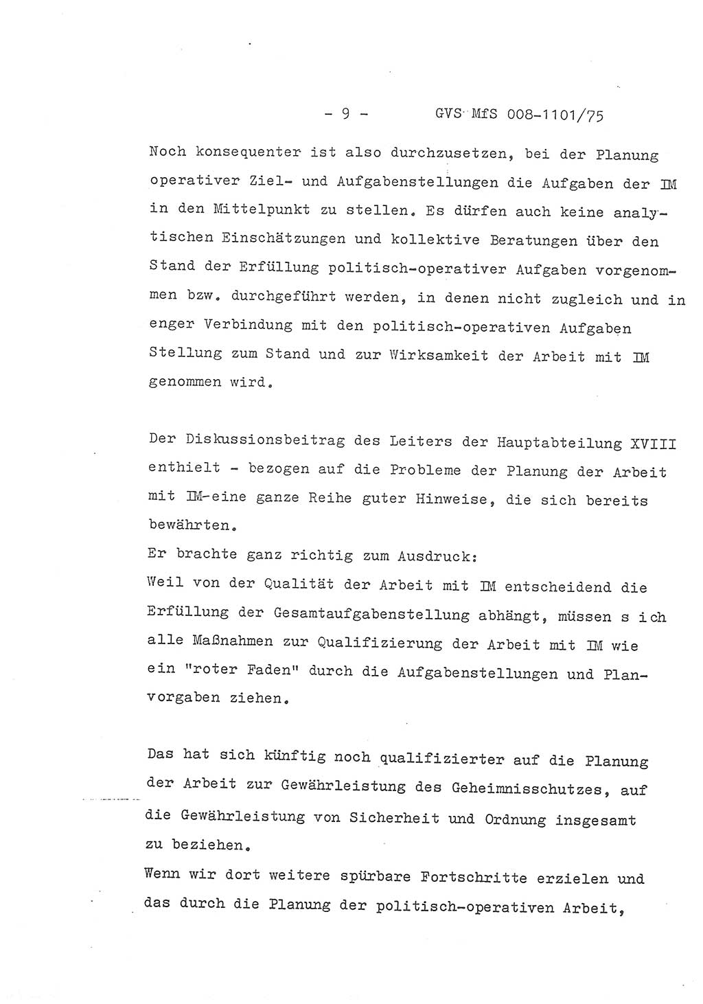 Schlußwort des Genossen Minister (Generaloberst Erich Mielke) zum zentralen Führungsseminar (MfS), Deutsche Demokratische Republik (DDR), Ministerium für Staatssicherheit (MfS), Der Minister, Geheime Verschlußsache (GVS) 008-1101/75, Berlin 1975, Blatt 9 (Schl.-W. Fü.-Sem. DDR MfS Min. GVS 008-1101/75 1975, Bl. 9)