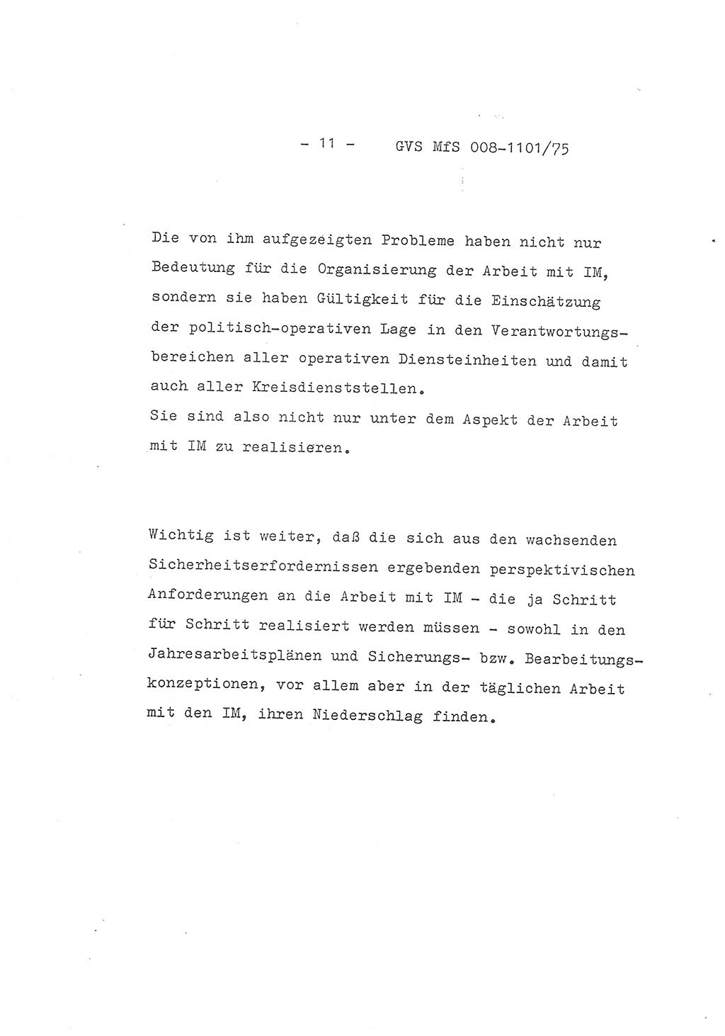 Schlußwort des Genossen Minister (Generaloberst Erich Mielke) zum zentralen Führungsseminar (MfS), Deutsche Demokratische Republik (DDR), Ministerium für Staatssicherheit (MfS), Der Minister, Geheime Verschlußsache (GVS) 008-1101/75, Berlin 1975, Blatt 11 (Schl.-W. Fü.-Sem. DDR MfS Min. GVS 008-1101/75 1975, Bl. 11)