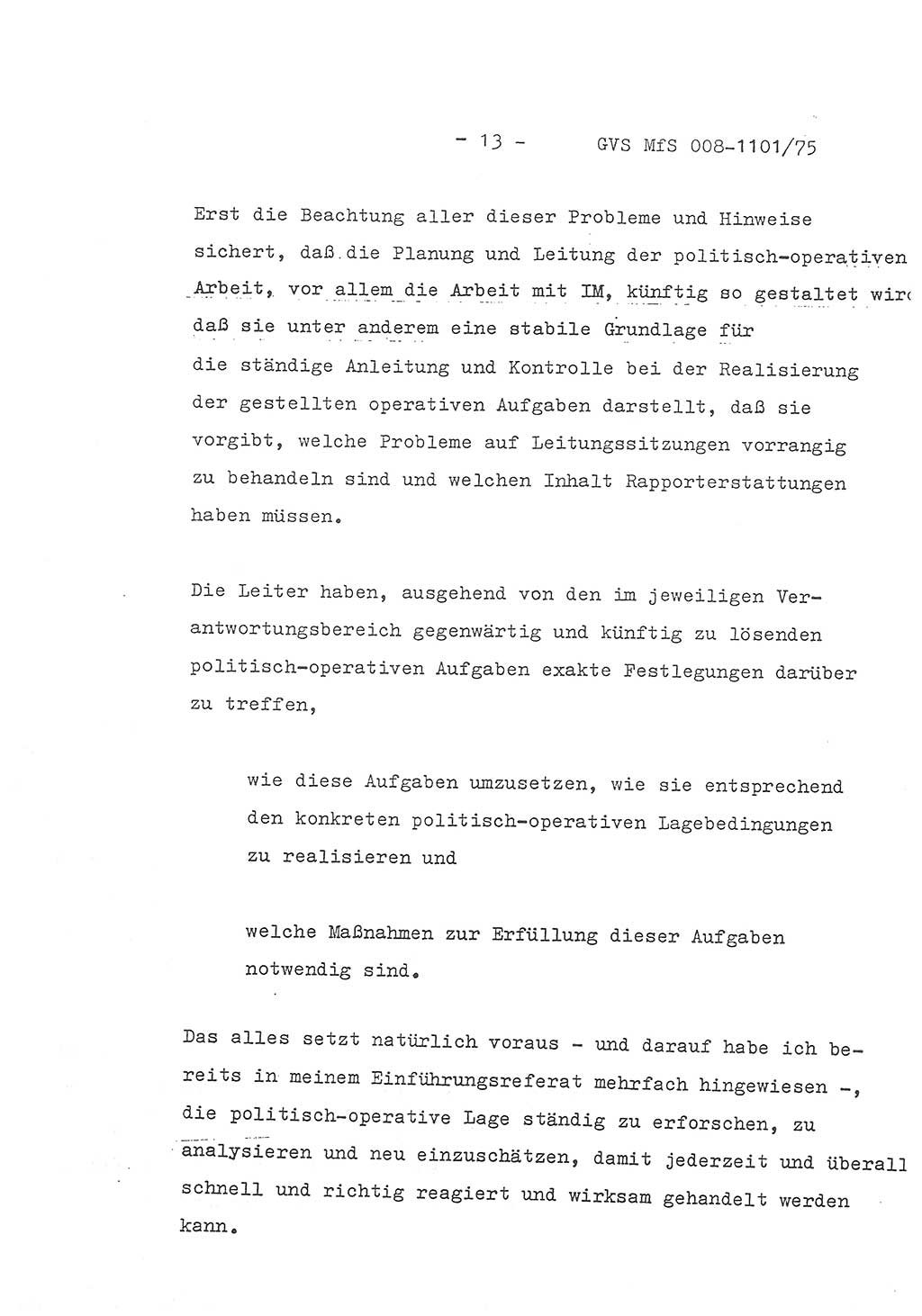 Schlußwort des Genossen Minister (Generaloberst Erich Mielke) zum zentralen Führungsseminar (MfS), Deutsche Demokratische Republik (DDR), Ministerium für Staatssicherheit (MfS), Der Minister, Geheime Verschlußsache (GVS) 008-1101/75, Berlin 1975, Blatt 13 (Schl.-W. Fü.-Sem. DDR MfS Min. GVS 008-1101/75 1975, Bl. 13)