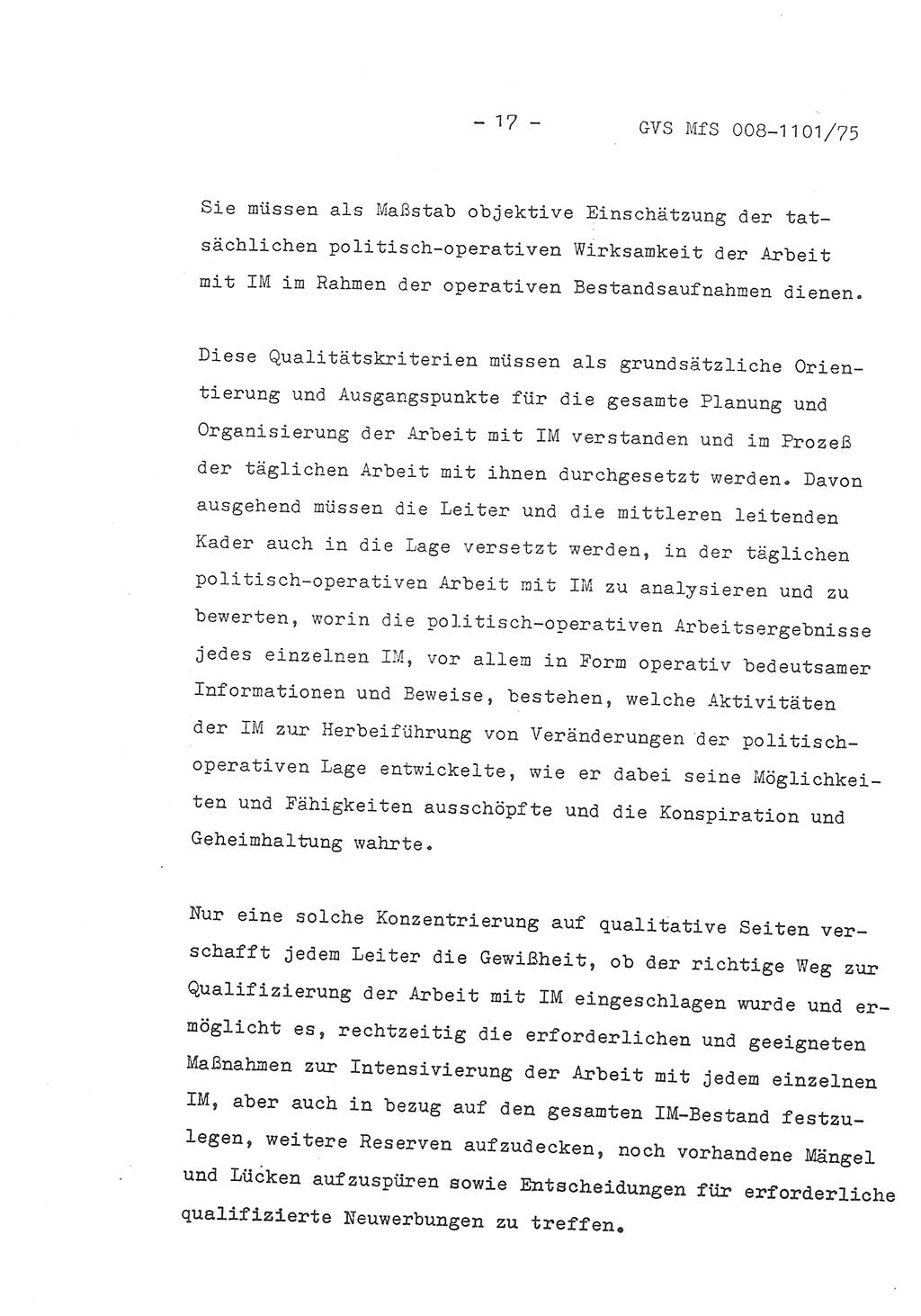 Schlußwort des Genossen Minister (Generaloberst Erich Mielke) zum zentralen Führungsseminar (MfS), Deutsche Demokratische Republik (DDR), Ministerium für Staatssicherheit (MfS), Der Minister, Geheime Verschlußsache (GVS) 008-1101/75, Berlin 1975, Blatt 17 (Schl.-W. Fü.-Sem. DDR MfS Min. GVS 008-1101/75 1975, Bl. 17)