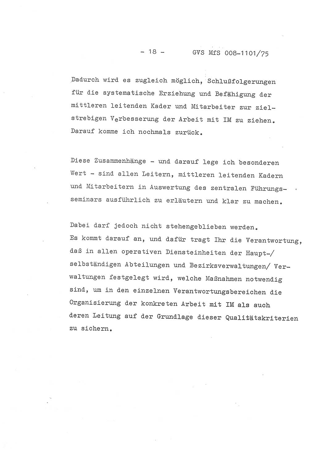 Schlußwort des Genossen Minister (Generaloberst Erich Mielke) zum zentralen Führungsseminar (MfS), Deutsche Demokratische Republik (DDR), Ministerium für Staatssicherheit (MfS), Der Minister, Geheime Verschlußsache (GVS) 008-1101/75, Berlin 1975, Blatt 18 (Schl.-W. Fü.-Sem. DDR MfS Min. GVS 008-1101/75 1975, Bl. 18)