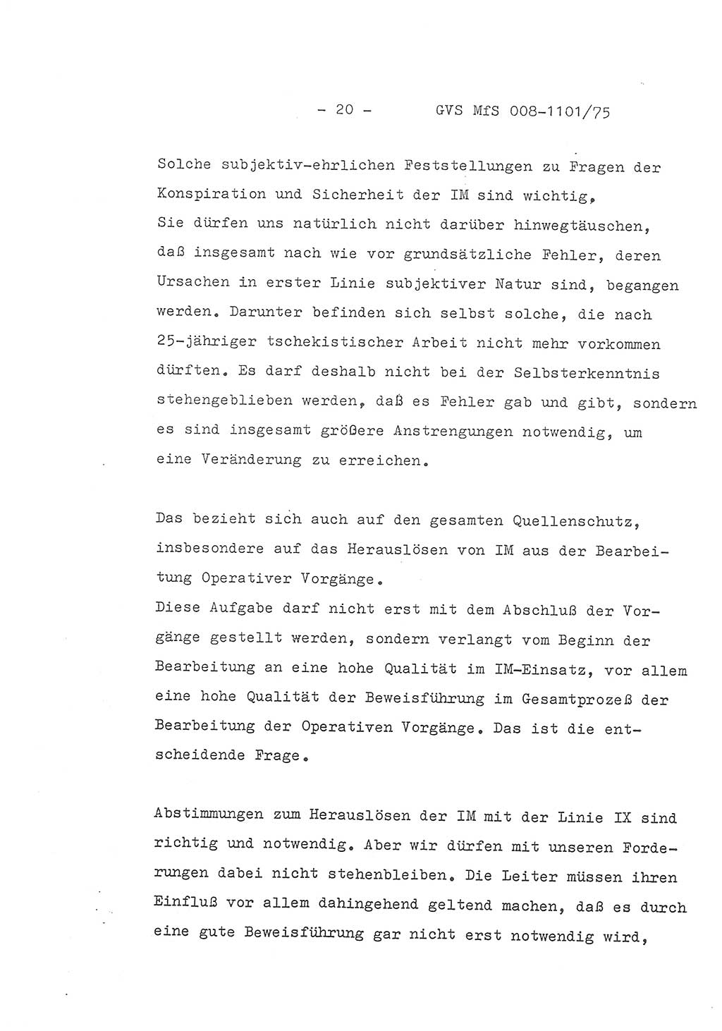 Schlußwort des Genossen Minister (Generaloberst Erich Mielke) zum zentralen Führungsseminar (MfS), Deutsche Demokratische Republik (DDR), Ministerium für Staatssicherheit (MfS), Der Minister, Geheime Verschlußsache (GVS) 008-1101/75, Berlin 1975, Blatt 20 (Schl.-W. Fü.-Sem. DDR MfS Min. GVS 008-1101/75 1975, Bl. 20)