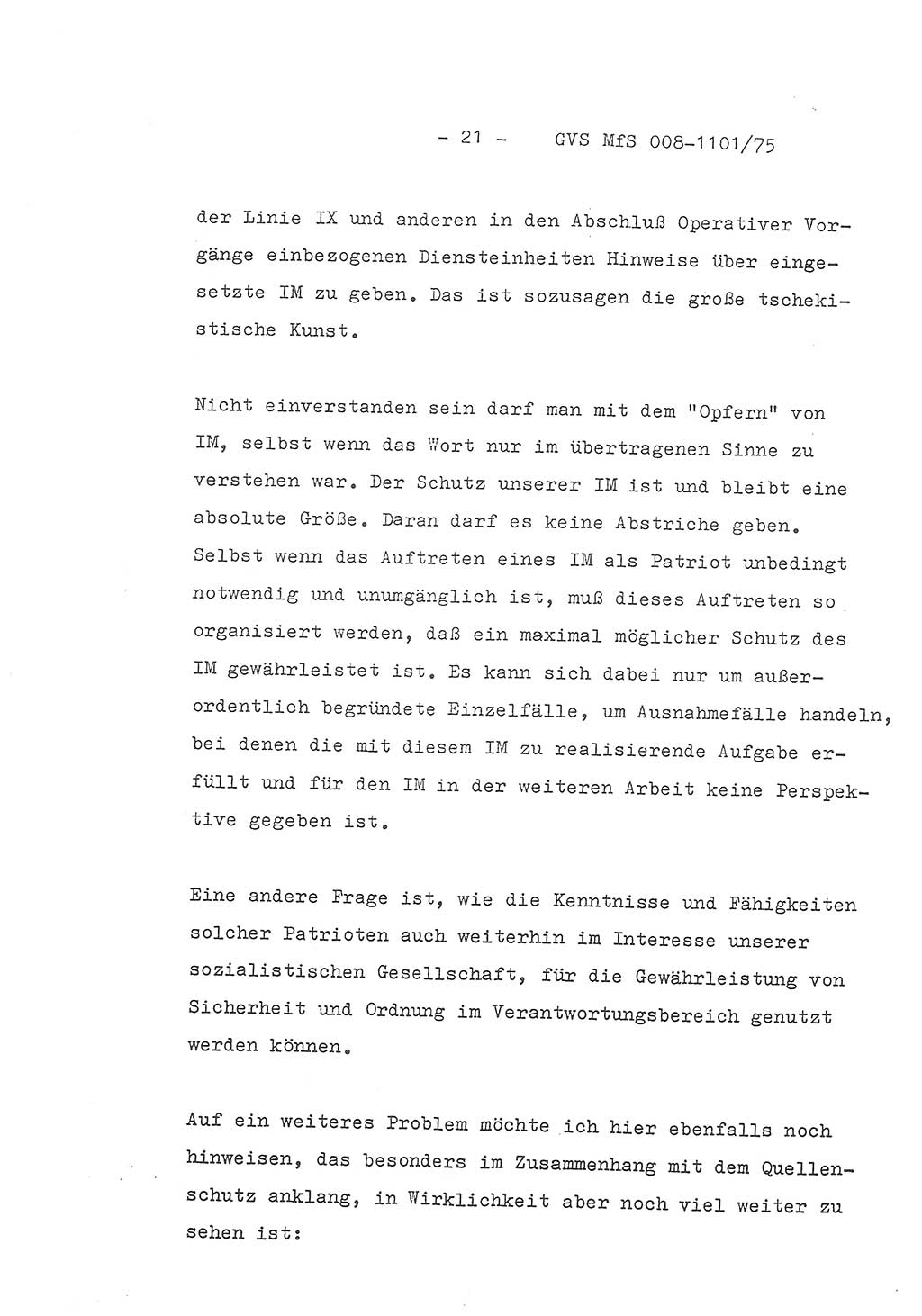 Schlußwort des Genossen Minister (Generaloberst Erich Mielke) zum zentralen Führungsseminar (MfS), Deutsche Demokratische Republik (DDR), Ministerium für Staatssicherheit (MfS), Der Minister, Geheime Verschlußsache (GVS) 008-1101/75, Berlin 1975, Blatt 21 (Schl.-W. Fü.-Sem. DDR MfS Min. GVS 008-1101/75 1975, Bl. 21)