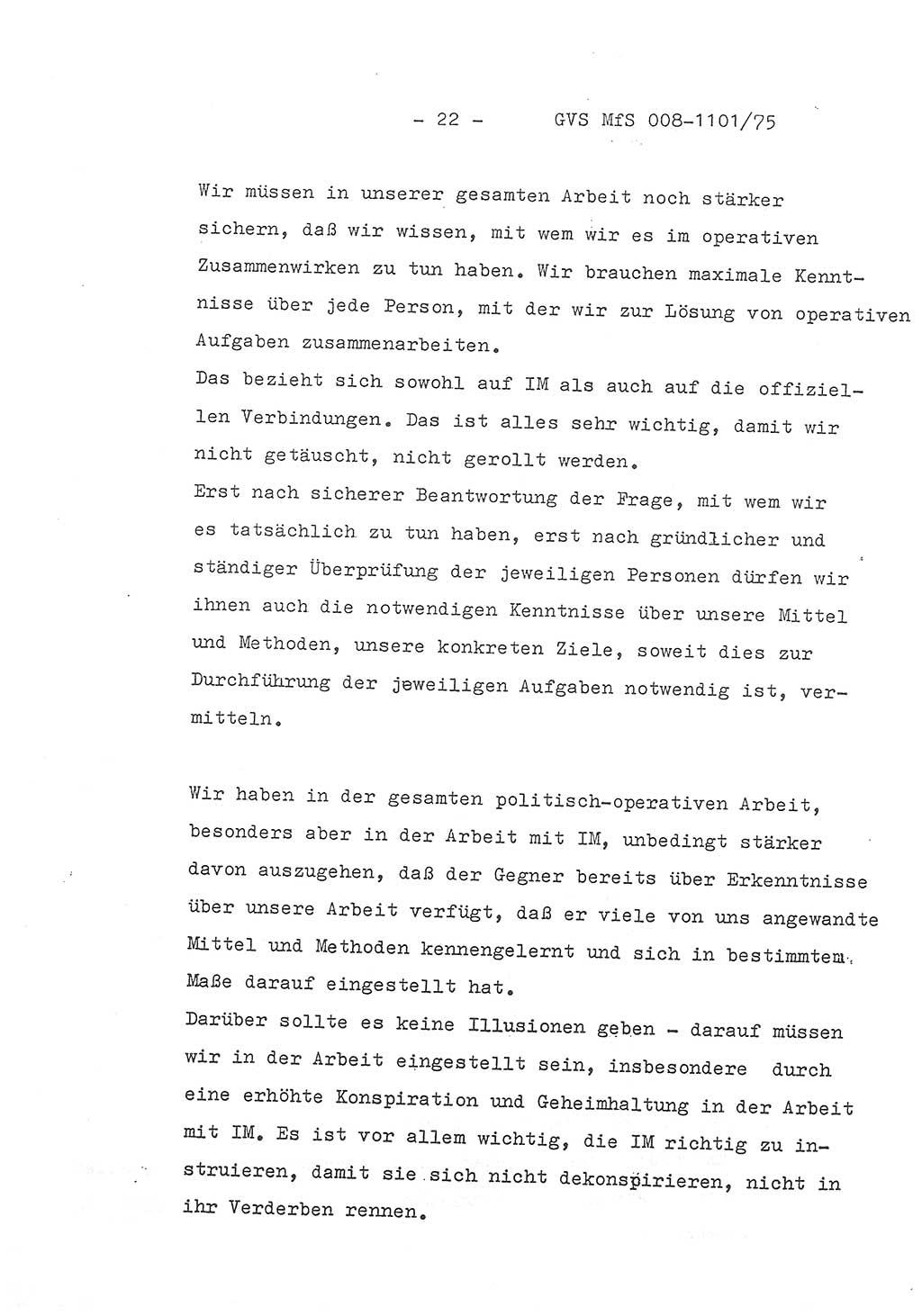 Schlußwort des Genossen Minister (Generaloberst Erich Mielke) zum zentralen Führungsseminar (MfS), Deutsche Demokratische Republik (DDR), Ministerium für Staatssicherheit (MfS), Der Minister, Geheime Verschlußsache (GVS) 008-1101/75, Berlin 1975, Blatt 22 (Schl.-W. Fü.-Sem. DDR MfS Min. GVS 008-1101/75 1975, Bl. 22)